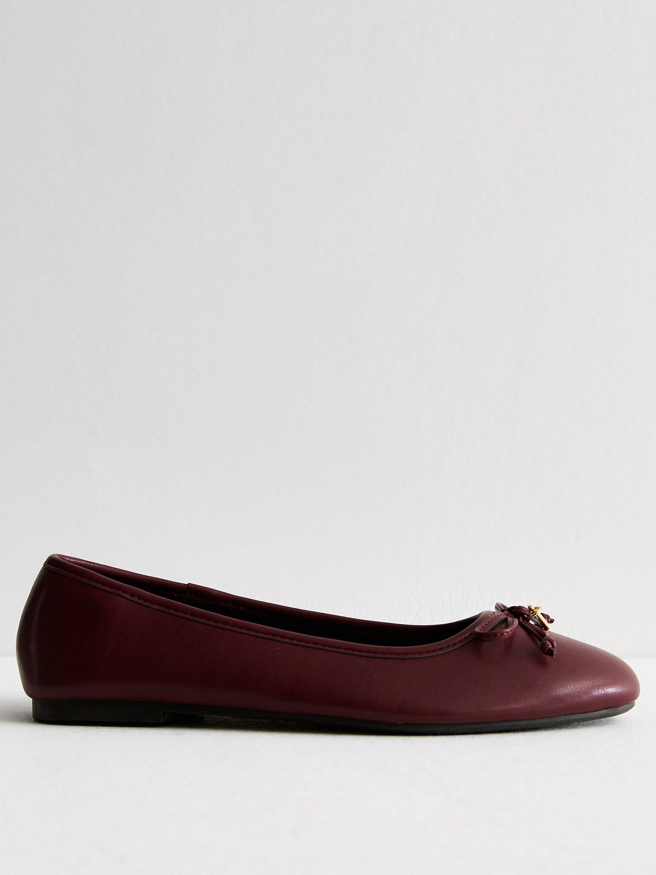 new-look-wide-fit-burgundy-bow-detail-ballet-pumps