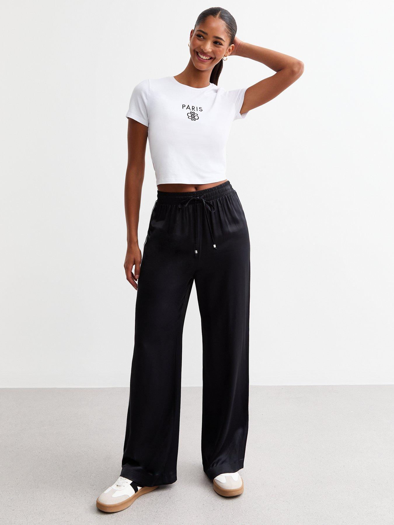 new-look-side-stripe-satin-wide-leg-trousers-black