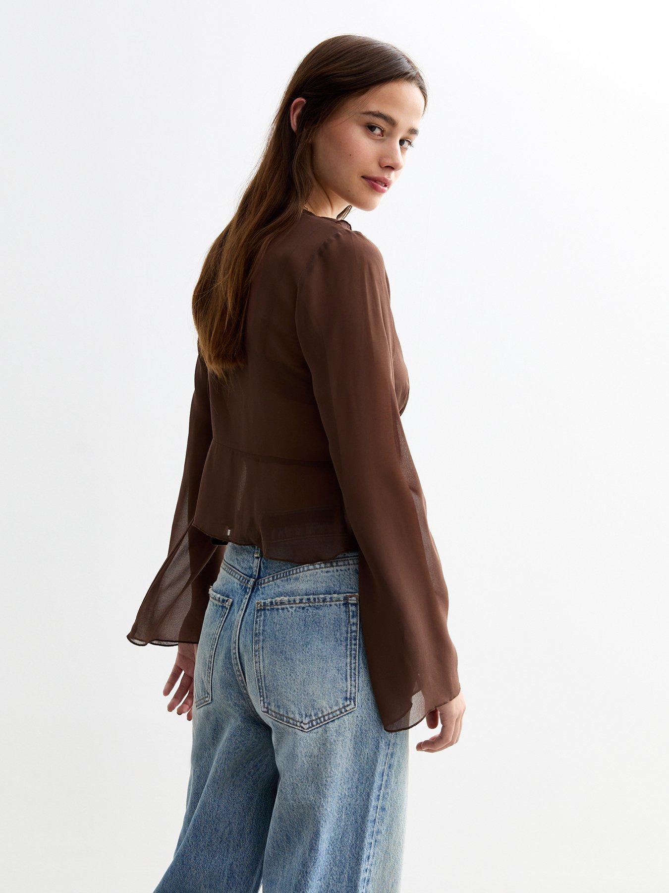 new-look-ruffle-front-blouse-brownstillFront