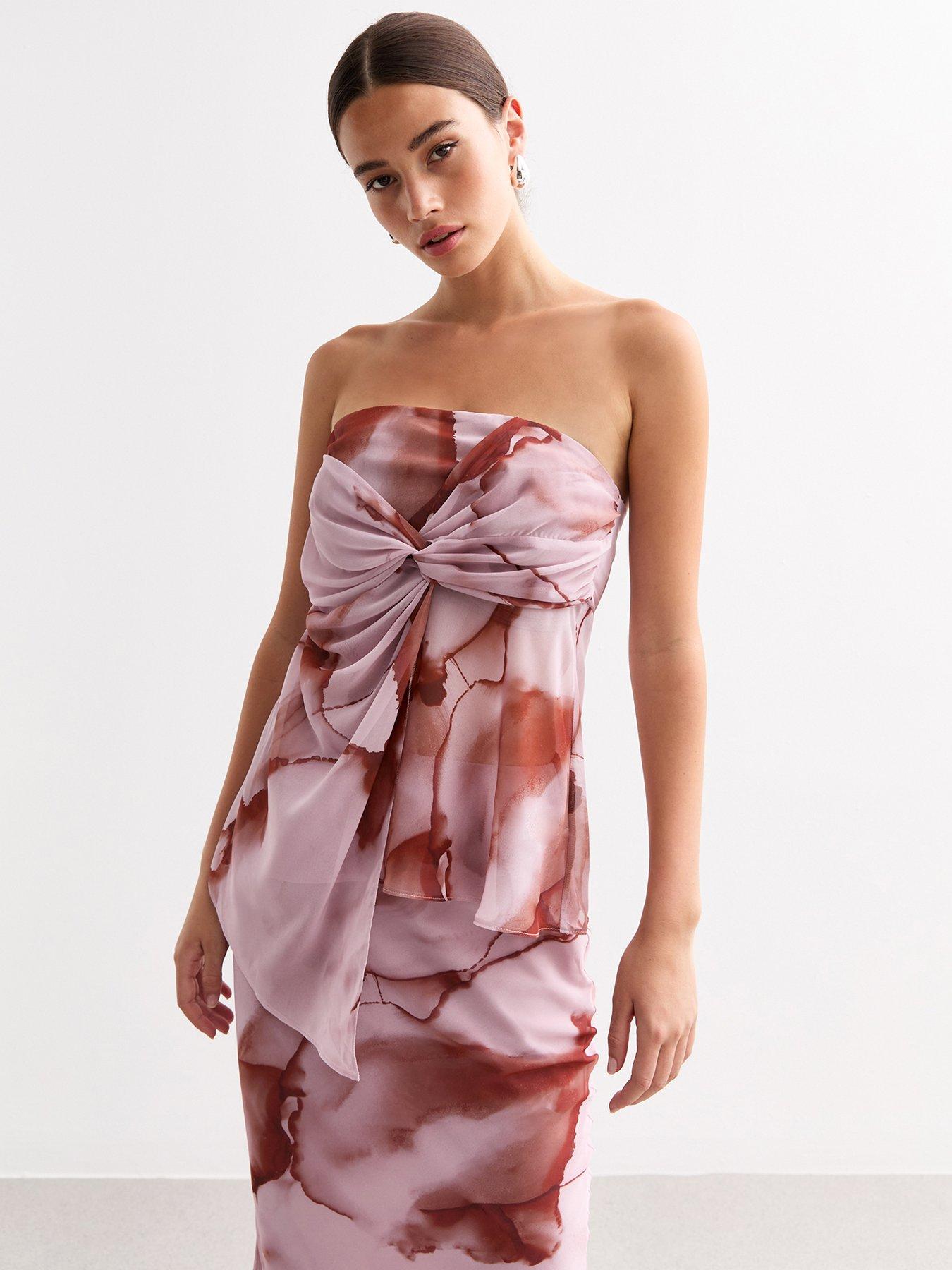 new-look-pink-marble-pattern-tie-front-bandeau-top