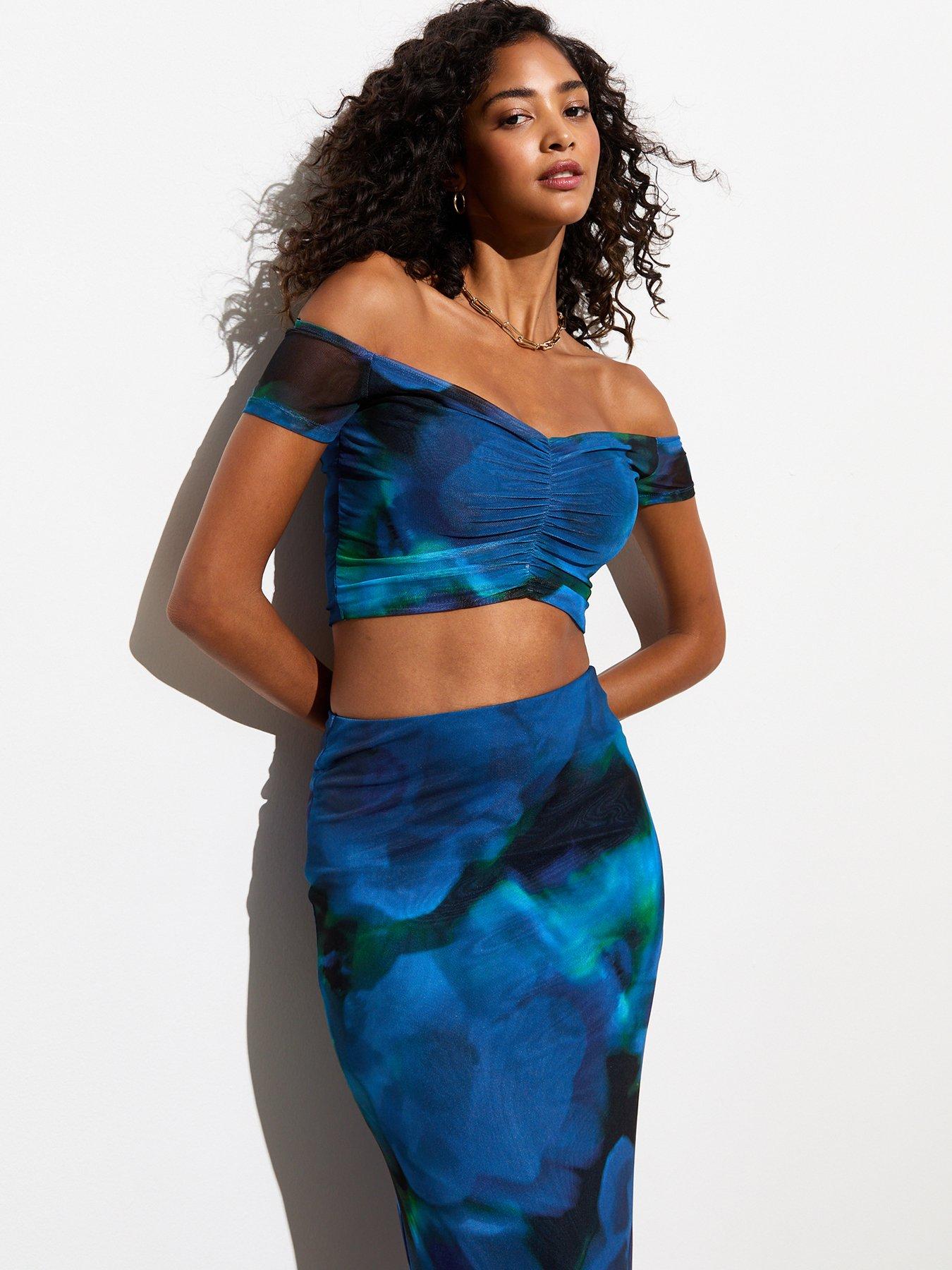 new-look-blue-floral-print-bardot-crop-topfront