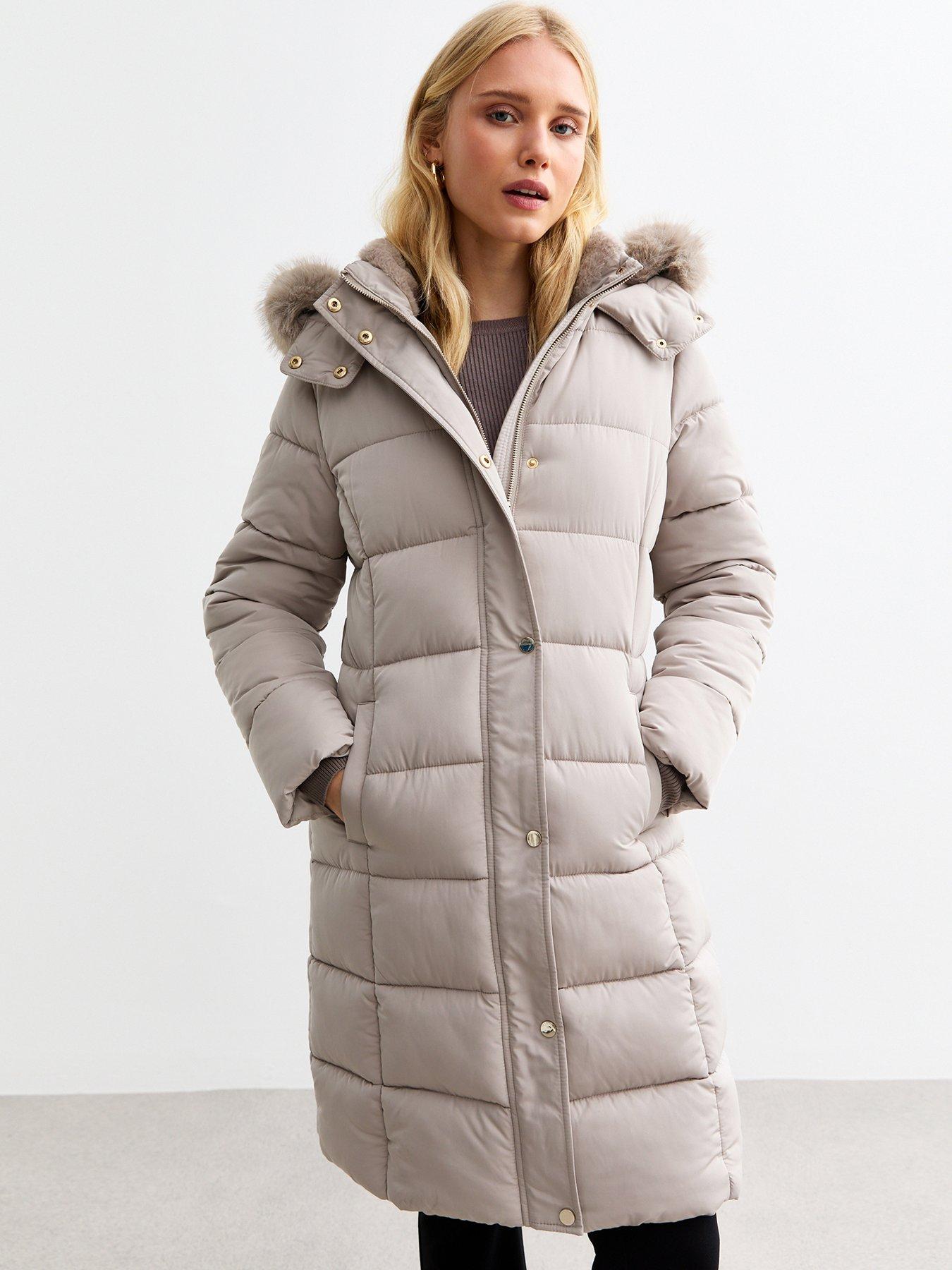 Faux Fur Trim Hooded Hooded Maxi Puffer Coat Tahari Women's Faux