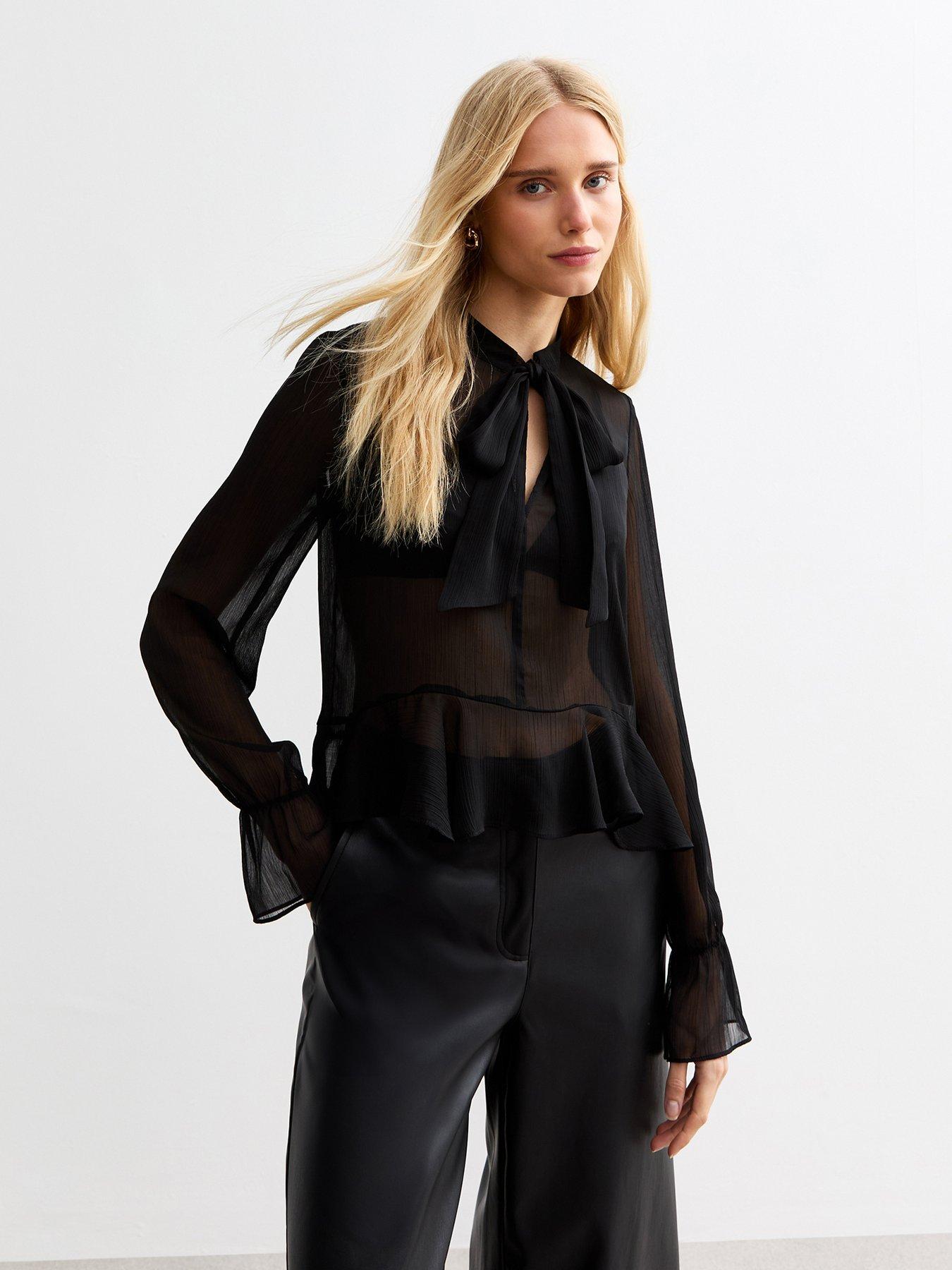 Image of New Look Bow Front Peplum Top - Black
