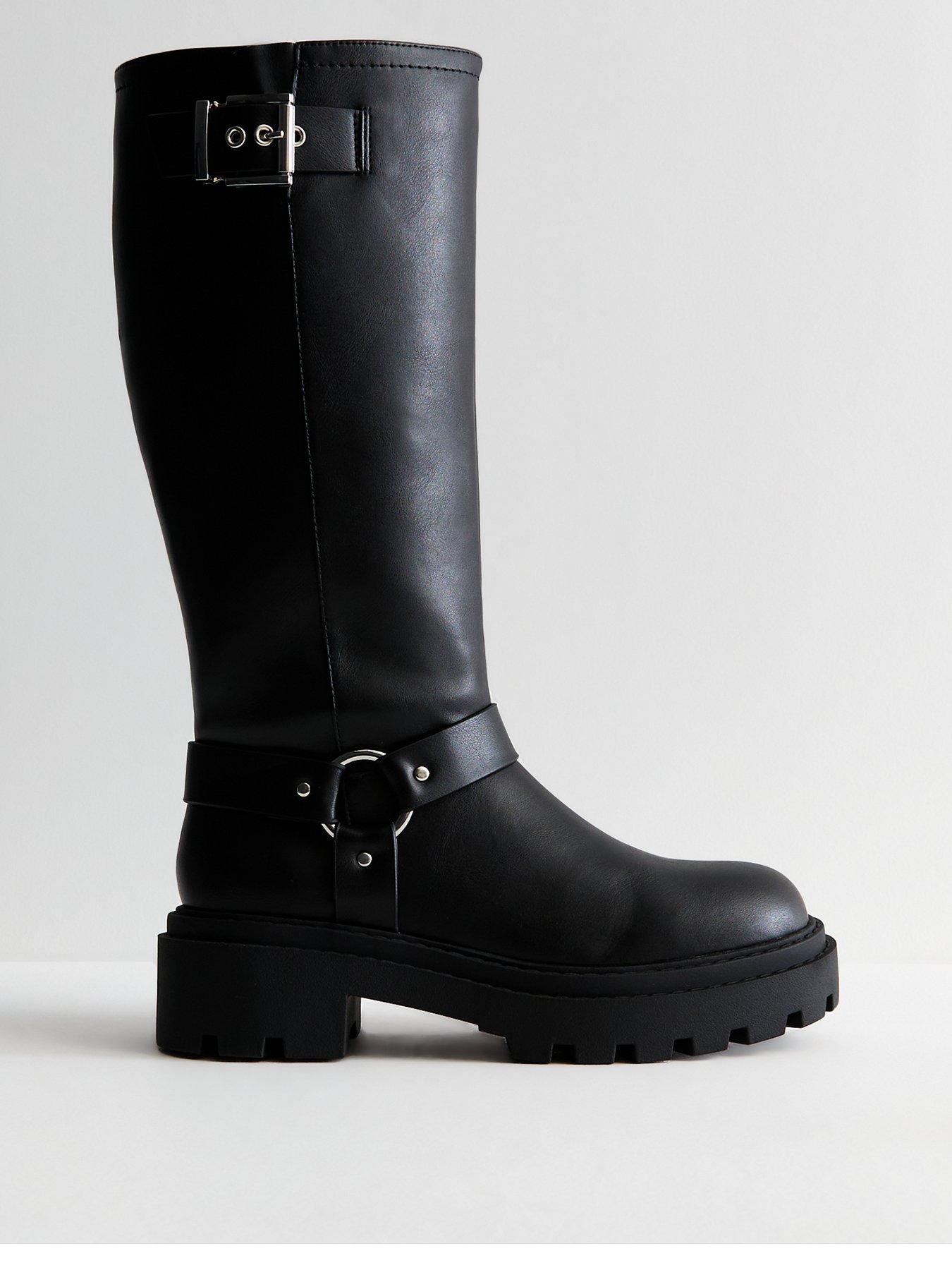 Tall Boots Wide Calf Black Leather Riding Boots New Look Extra