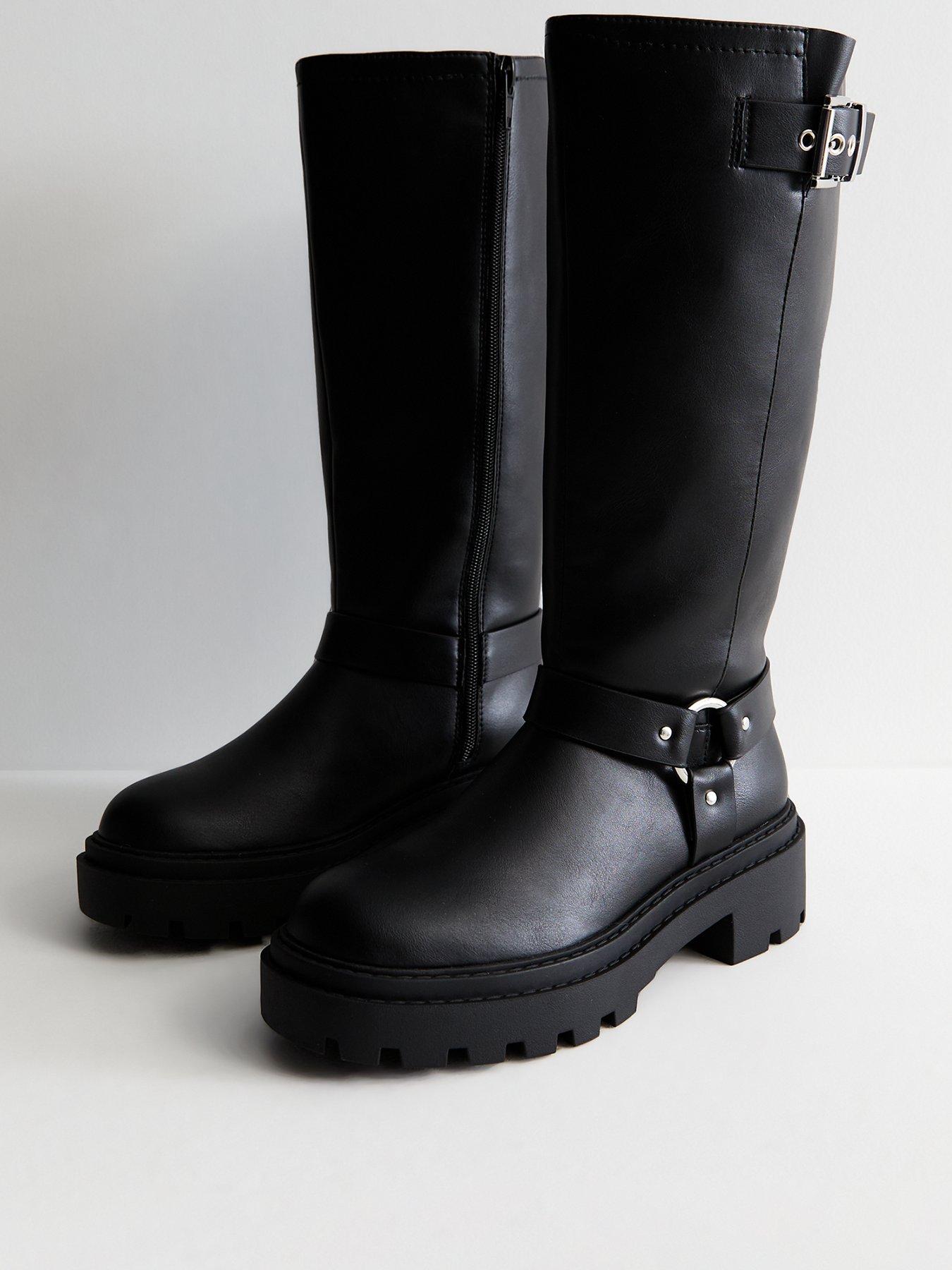 new-look-extra-wide-calf-fit-leather-look-buckled-knee-high-biker-boots-blackstillFront