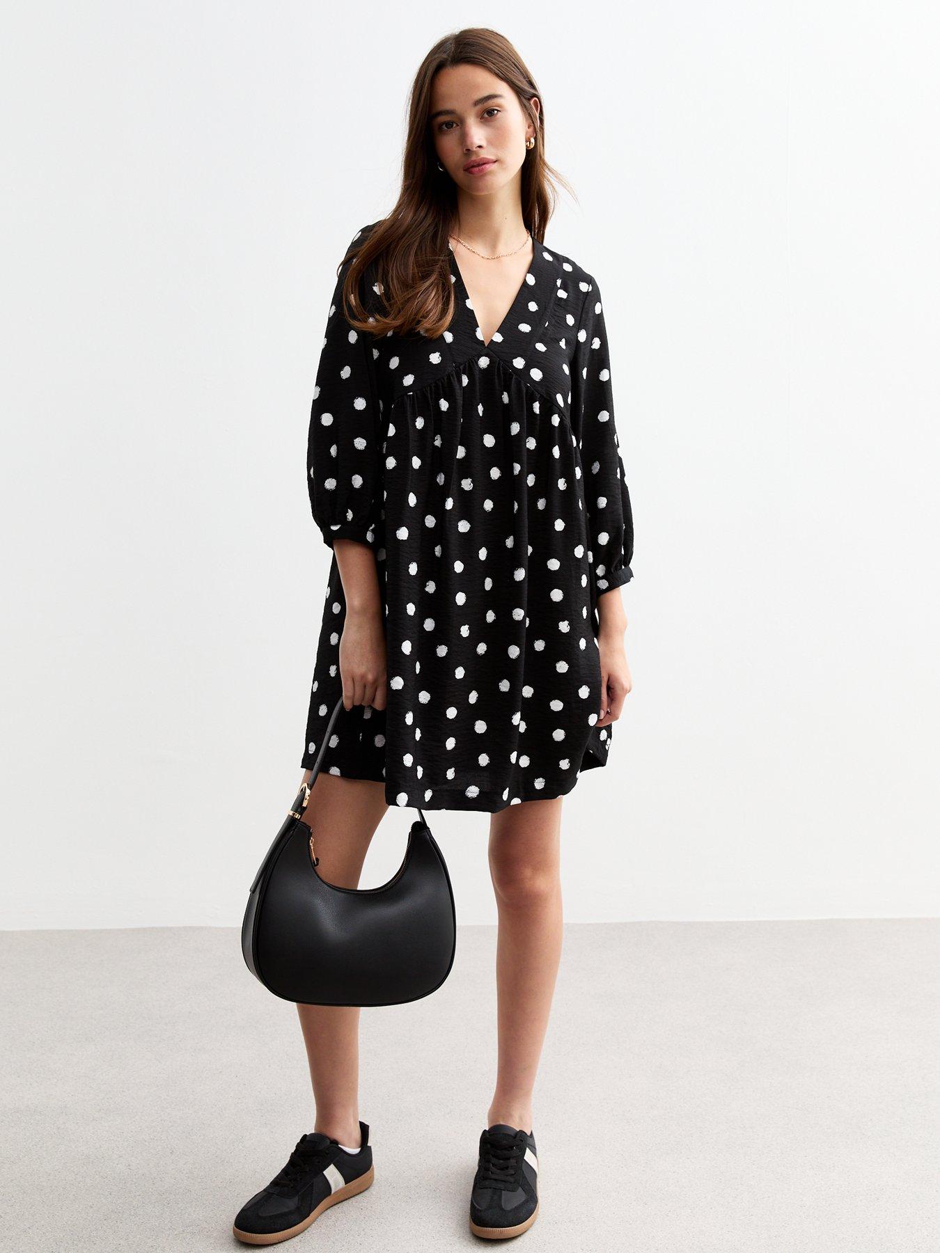 undefined Black Polka Dot Mini Smock Dress - Print