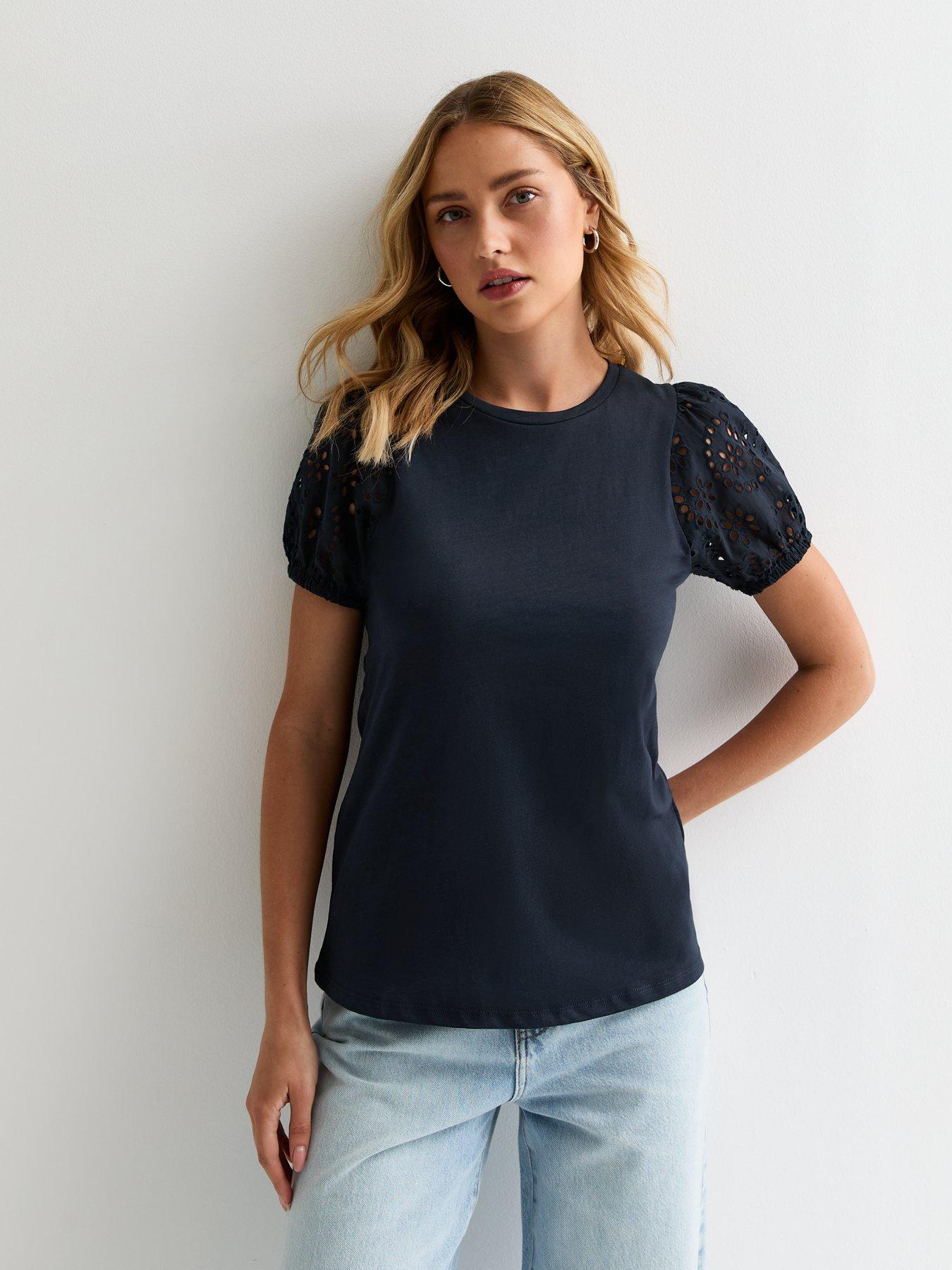 new-look-navy-embroidered-sleeve-cotton-t-shirt