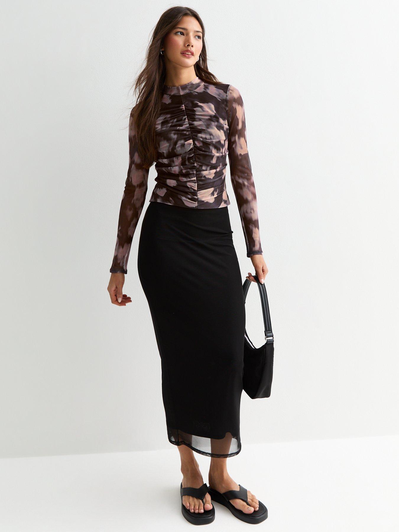 new-look-grey-abstract-print-ruched-long-sleeved-topback