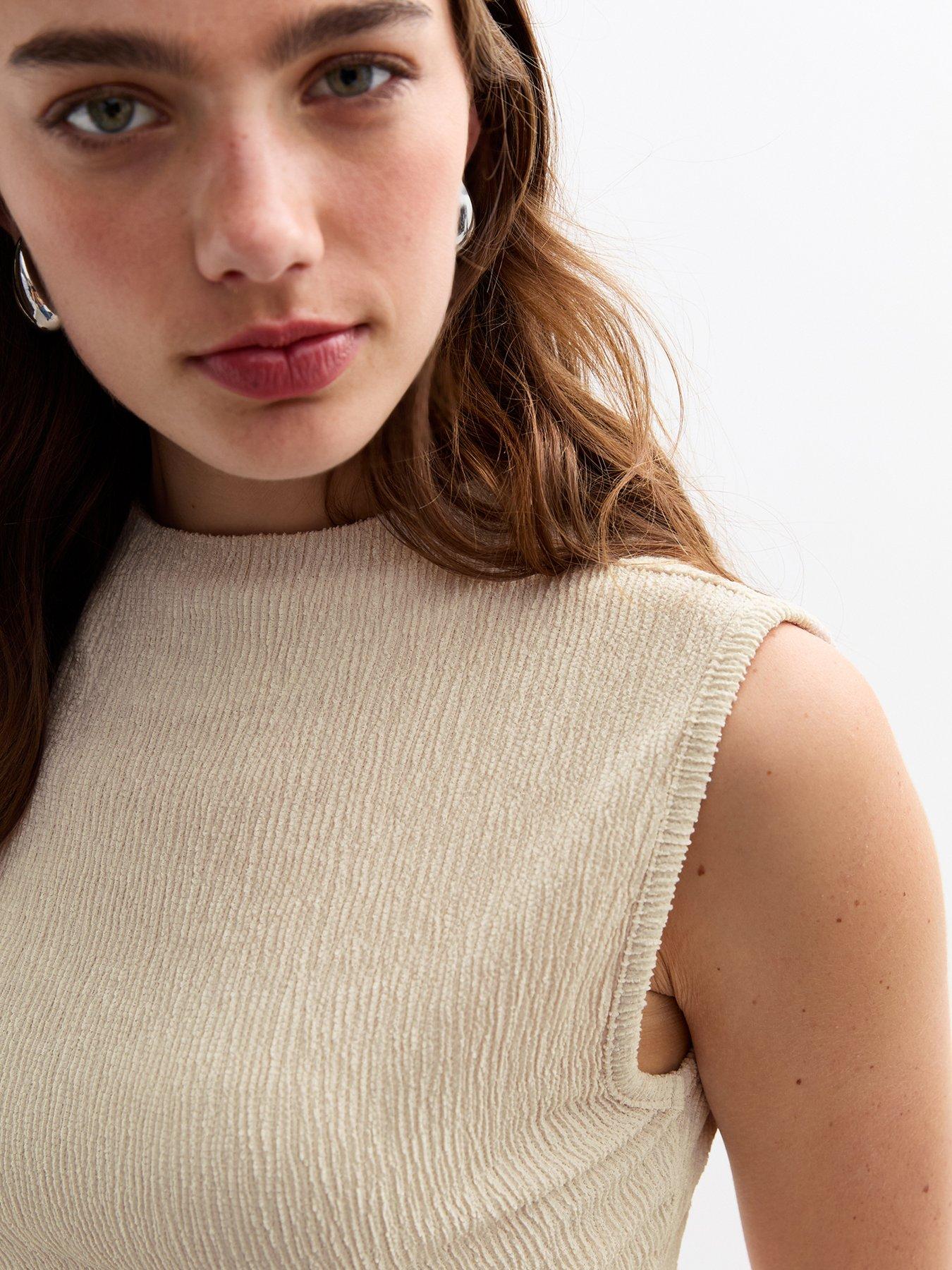 new-look-cream-funnel-neck-sleeveless-textured-topoutfit