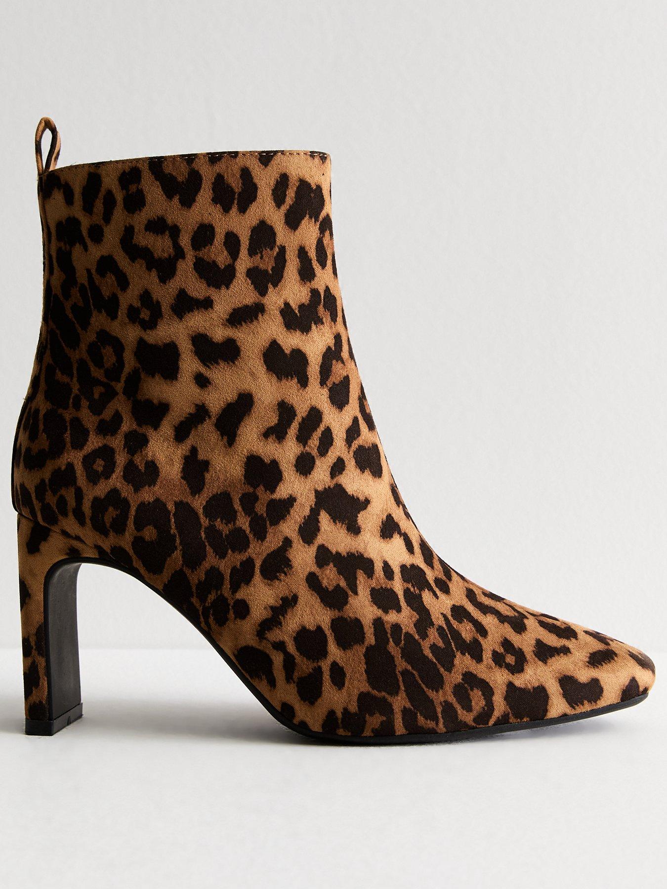 New Look Stone Animal Print Heel Ankle Boots Brown Very Ireland