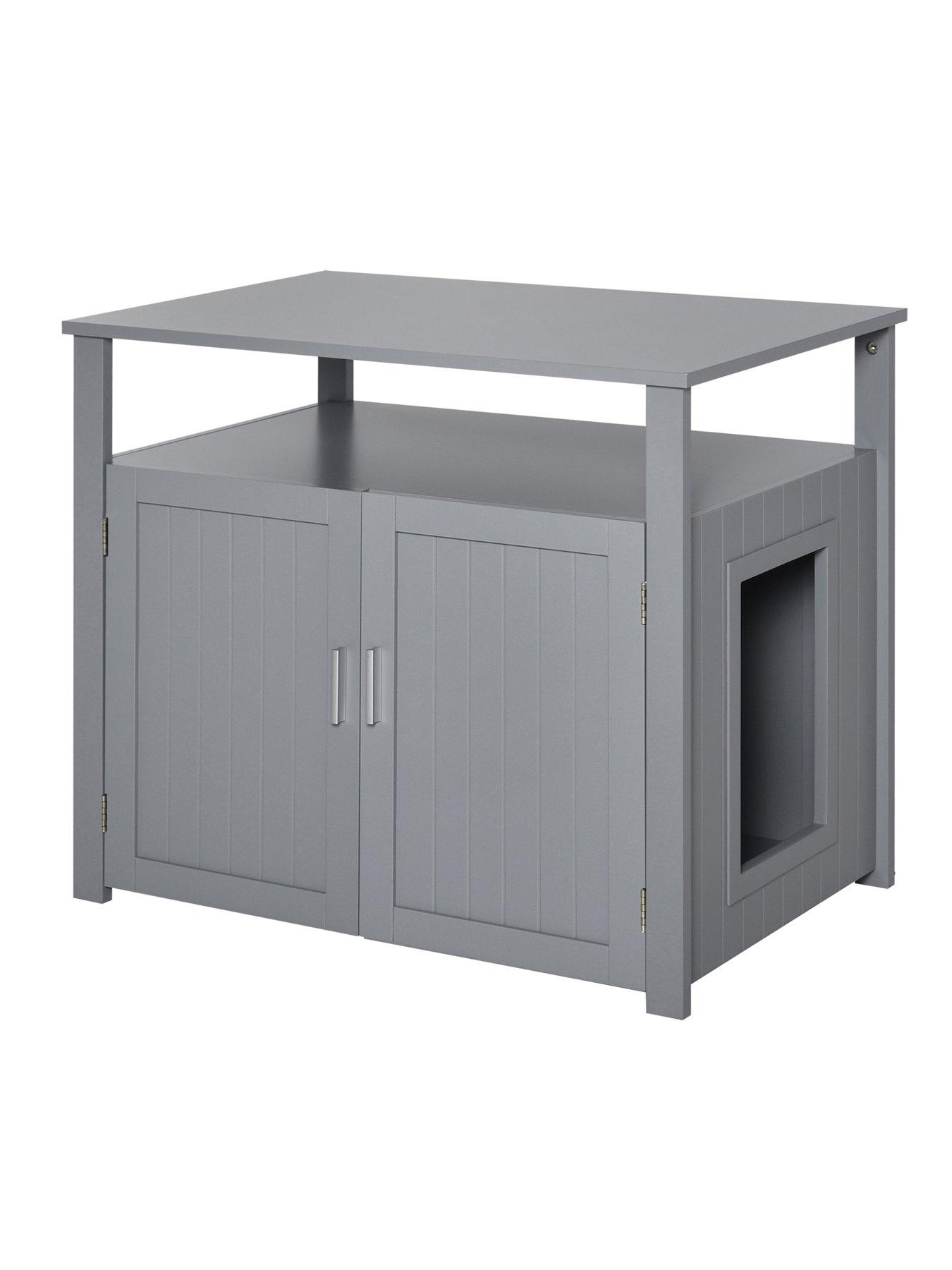 pawhut-wood-cat-litter-box-enclosure-furniture-w-adjustable-interior-wall-grey