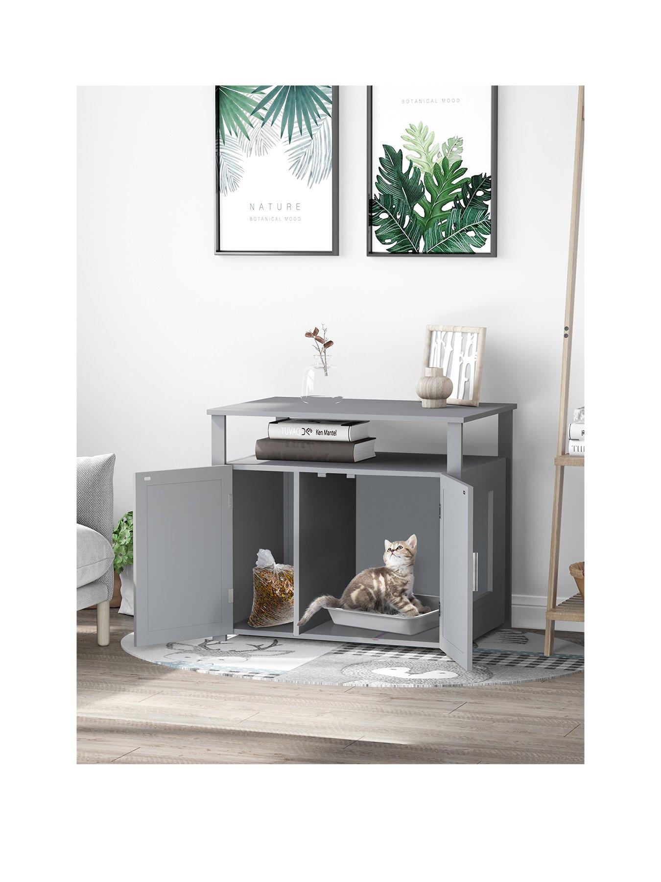 pawhut-wood-cat-litter-box-enclosure-furniture-w-adjustable-interior-wall-greystillFront