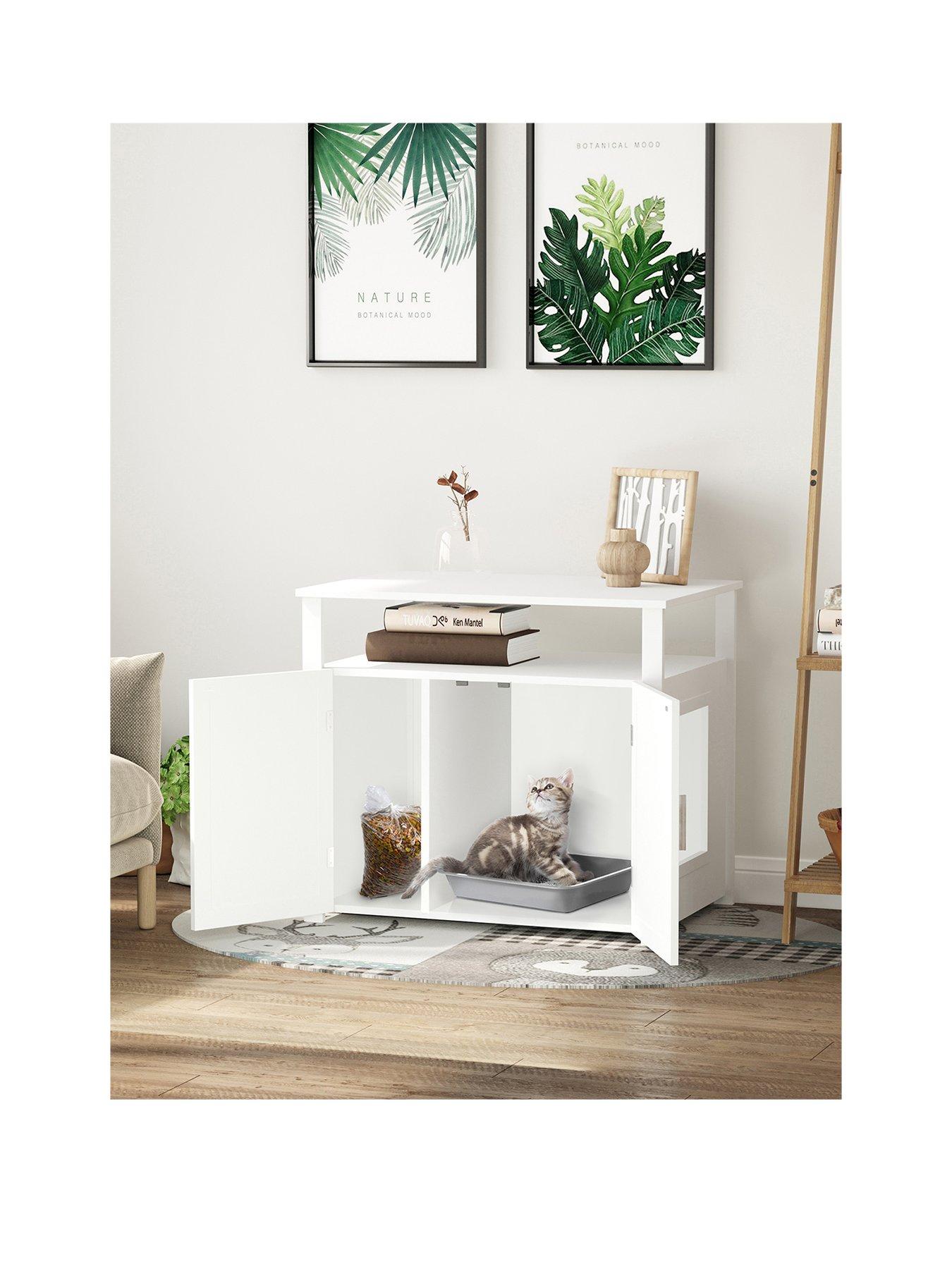 pawhut-wood-cat-litter-box-enclosure-furniture-w-adjustable-interior-wall-whitestillFront