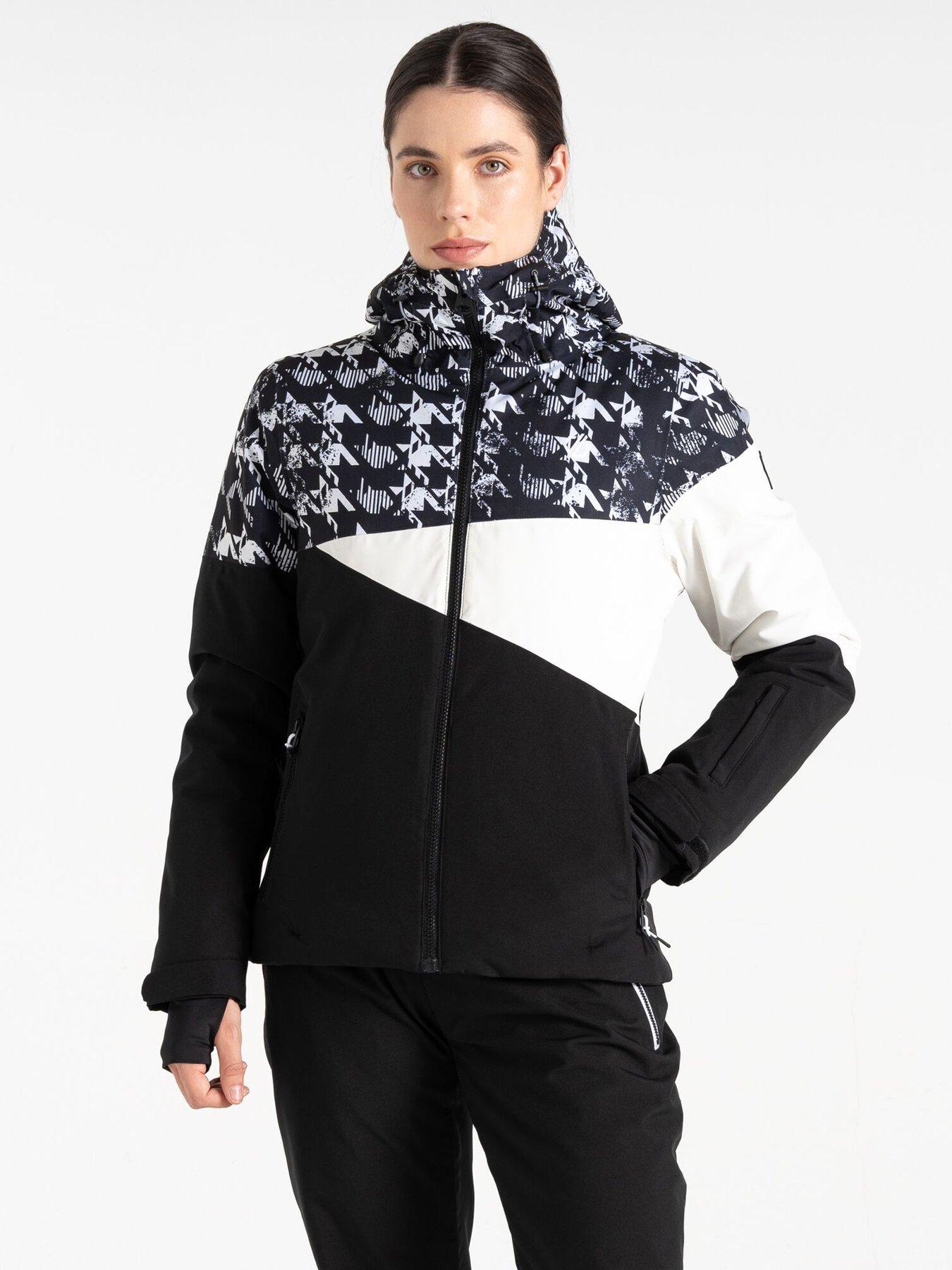 Womens Ice III Ski Jacket Black Distressed Dogtooth Print Black