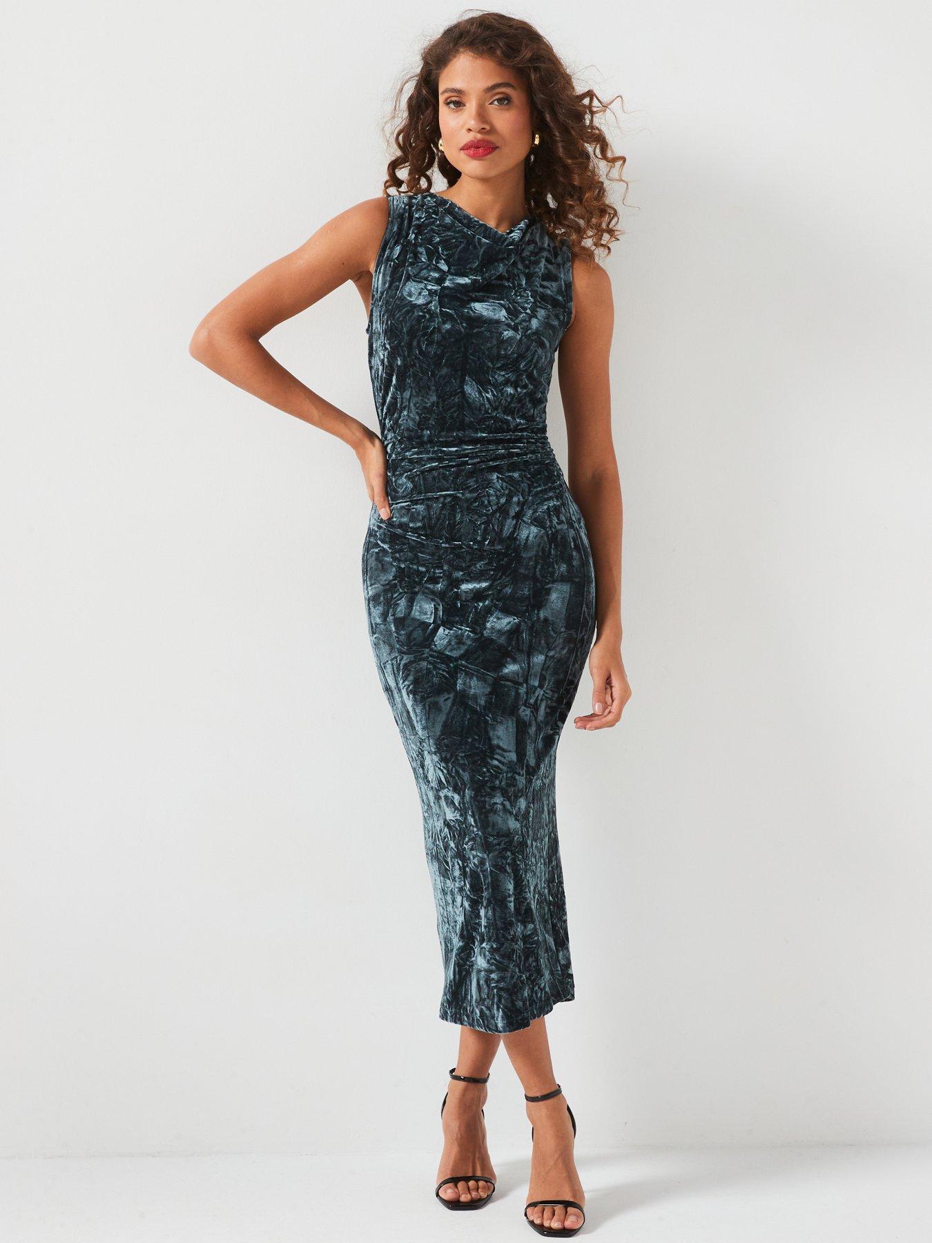Image 1 of 6 of V by Very Crushed Velvet Midaxi Dress - Grey