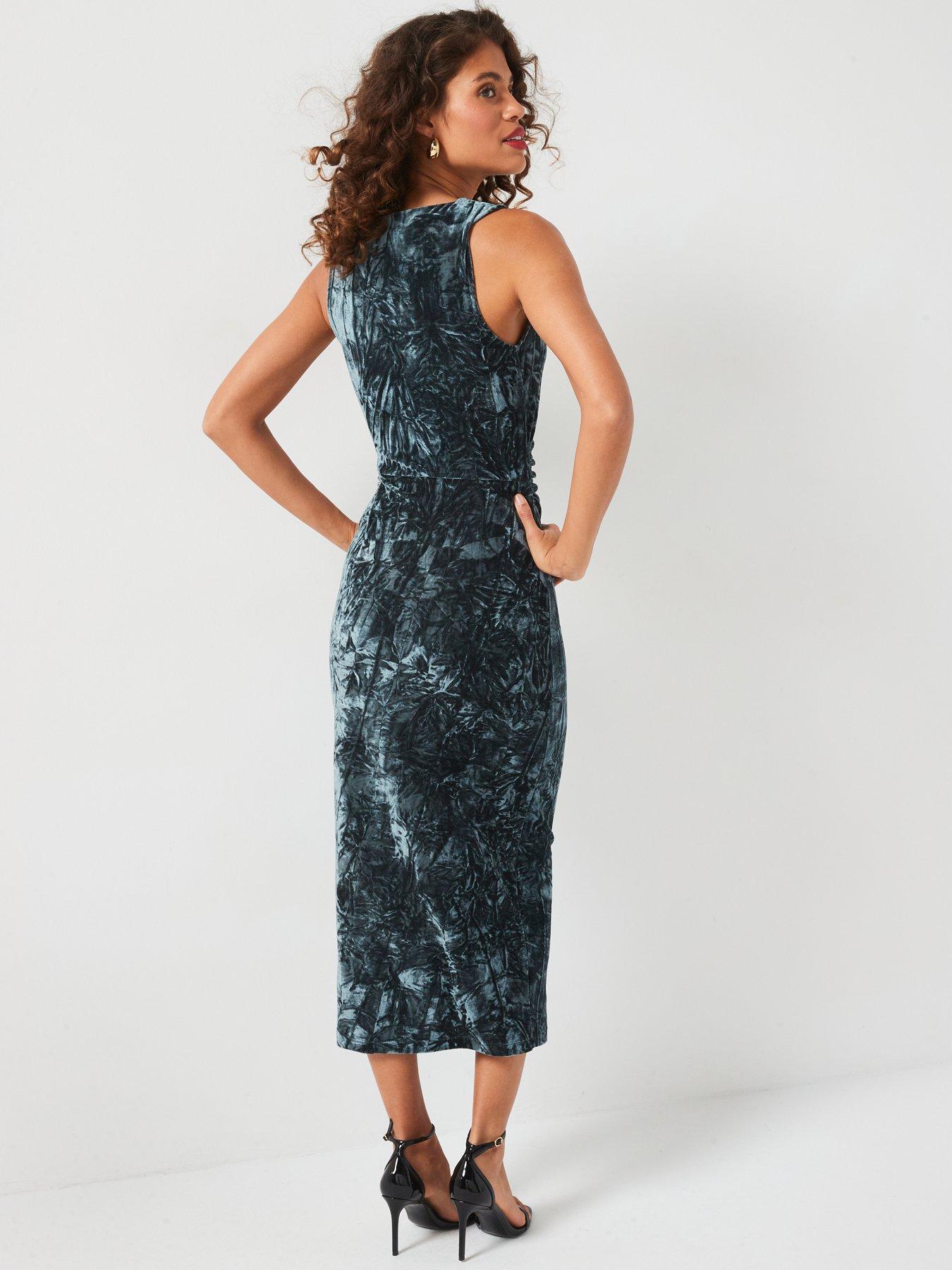 Image 2 of 6 of V by Very Crushed Velvet Midaxi Dress - Grey