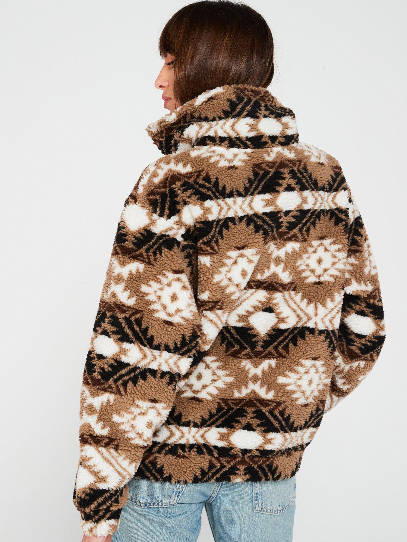 Fur Jacket Aztec Teddy Jacket Womens Jackets Tribal Print Short