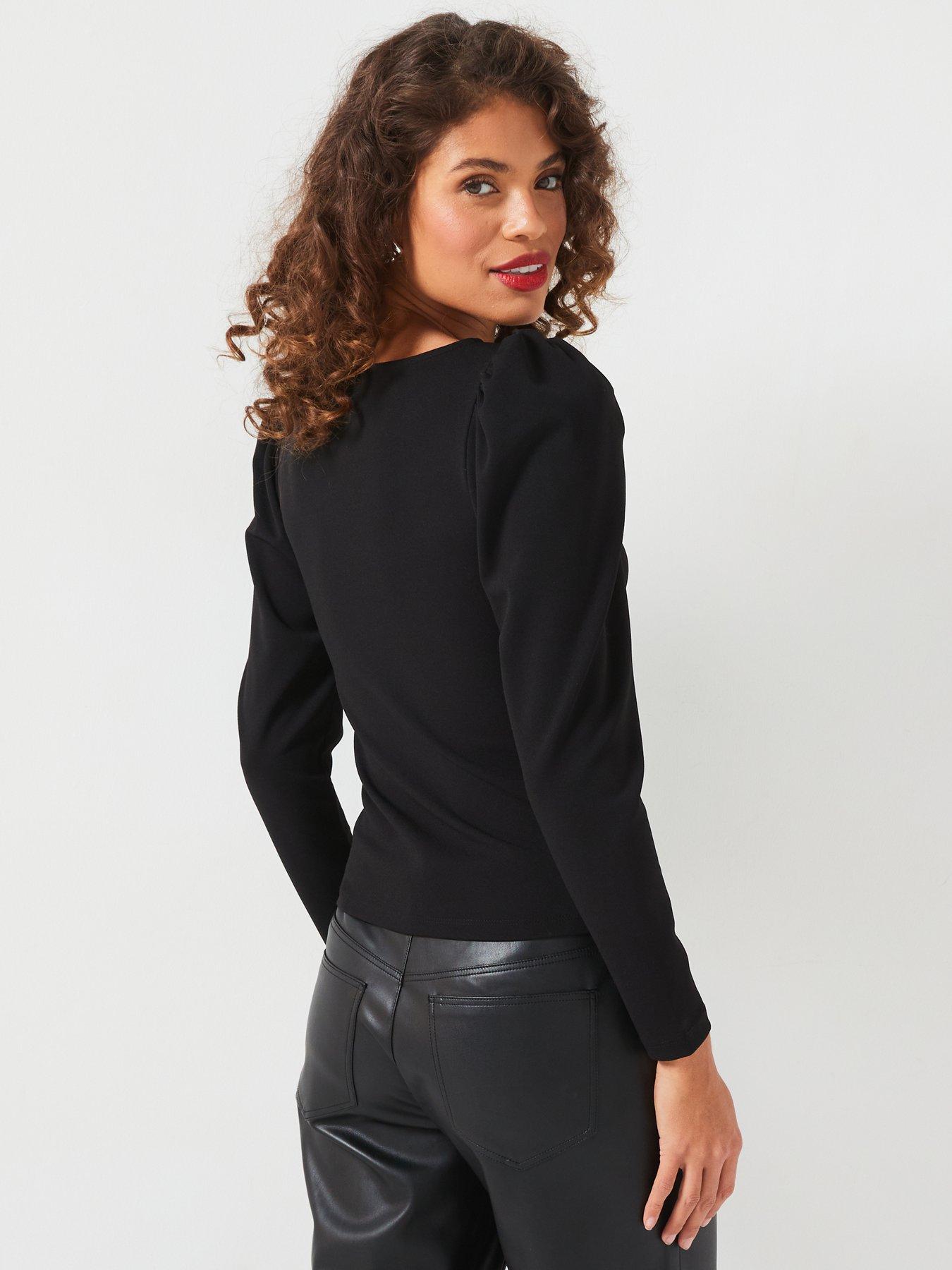 v-by-very-bow-front-long-sleeve-top-blackstillFront