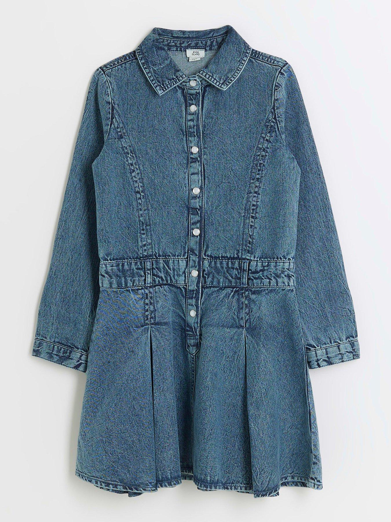 river-island-girls-pleated-denim-shirt-dress-bluefront