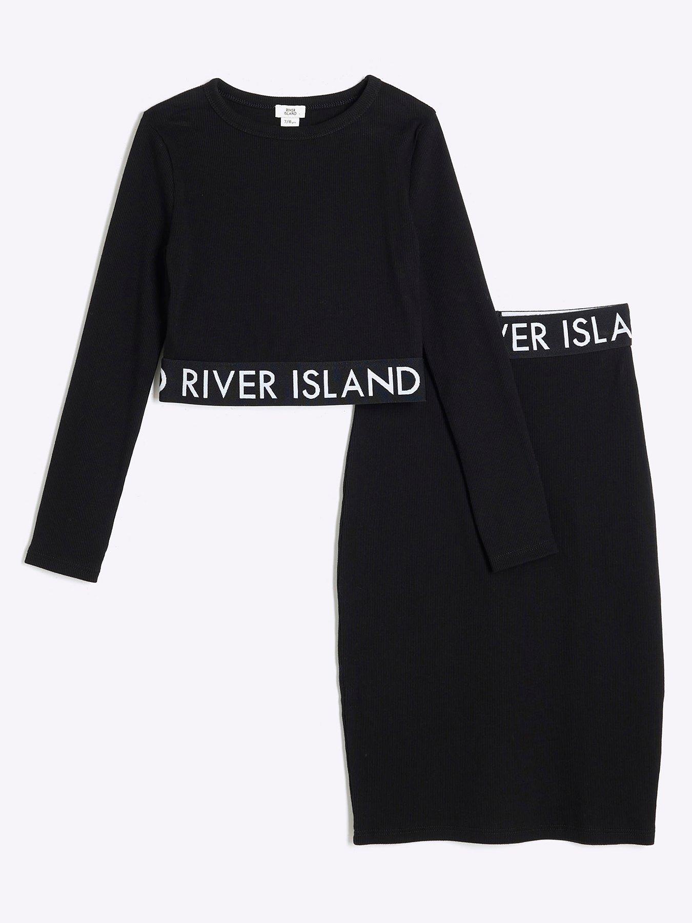 river-island-older-girl-ri-ribbed-top-and-skirt-set-black