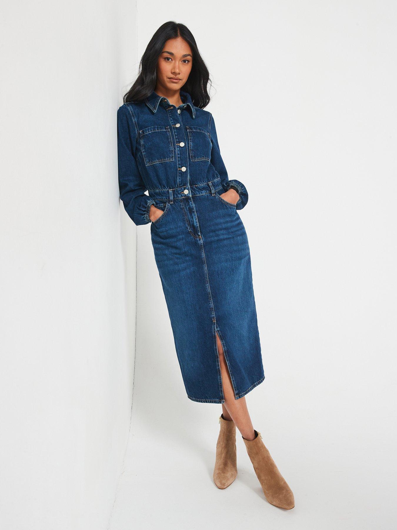 V by Very Denim Midaxi Shirt Dress Dark Wash Dark Wash Very