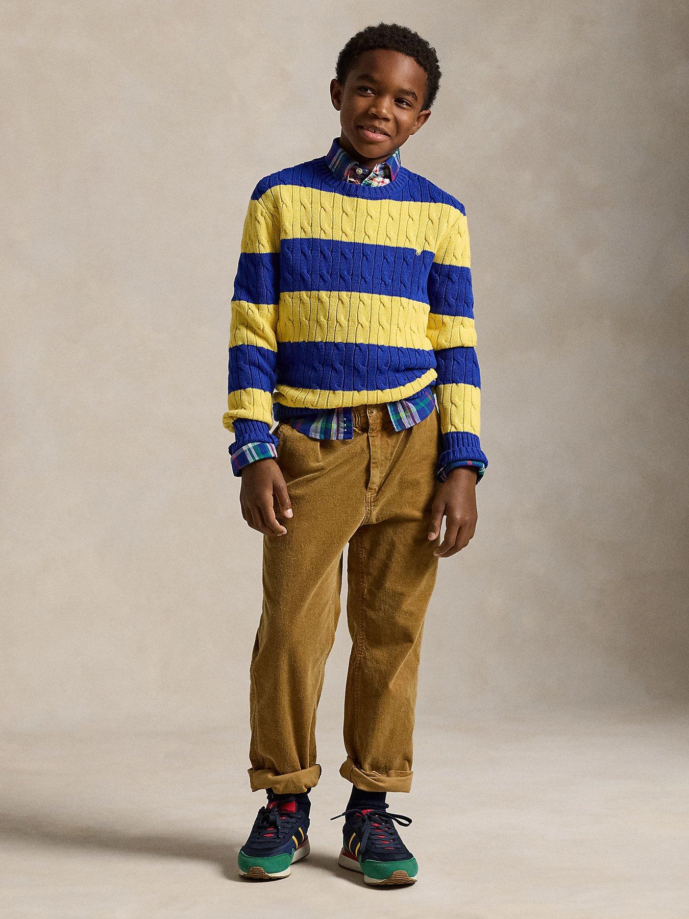 Image 2 of 5 of Polo Ralph Lauren Boys Stripe Knit Jumper - Blue