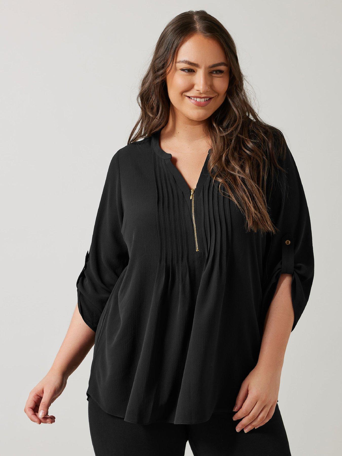 Image of Evans Zip Pintuck Shirt - Black