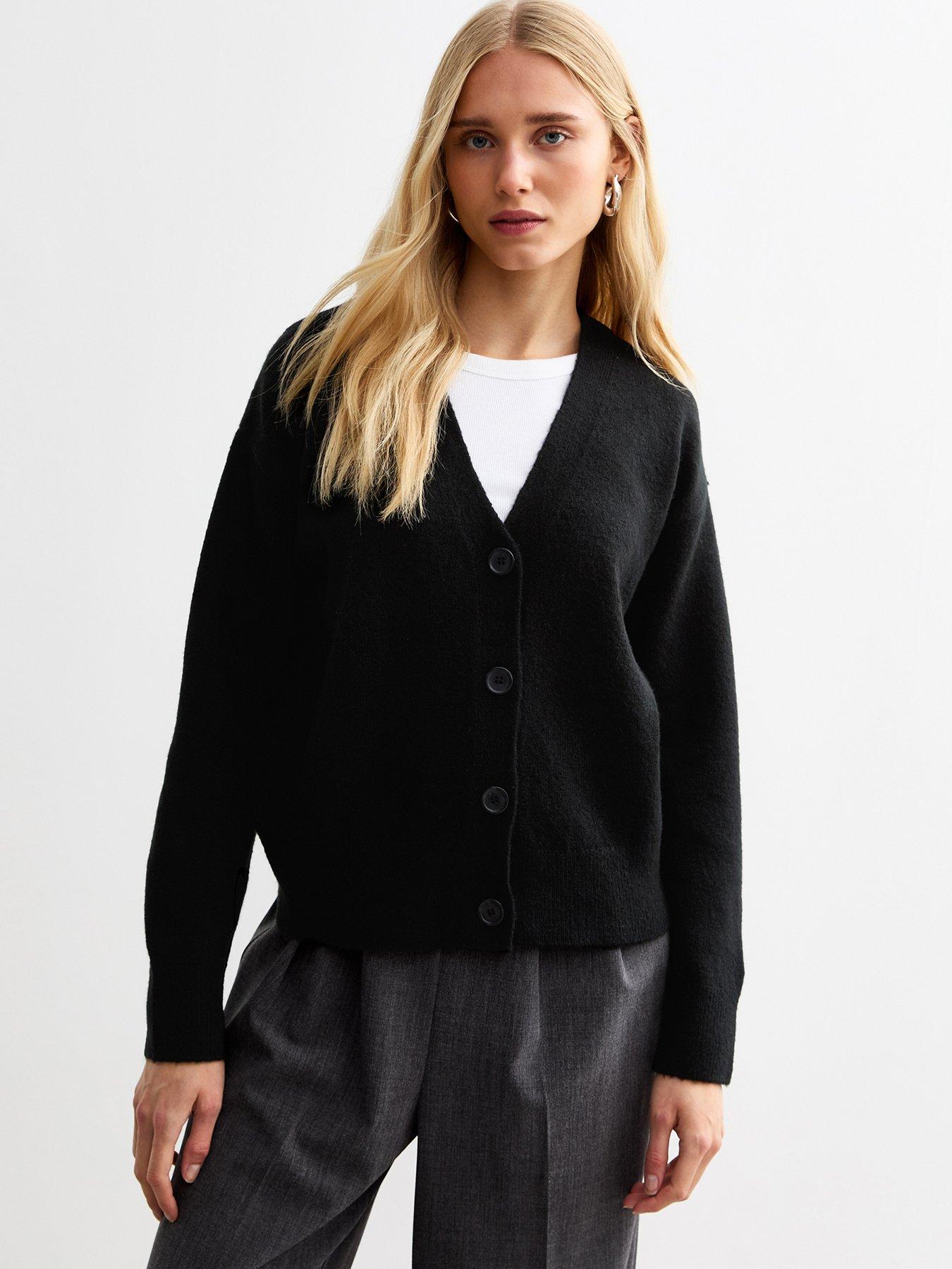 new-look-black-button-knit-cardigan