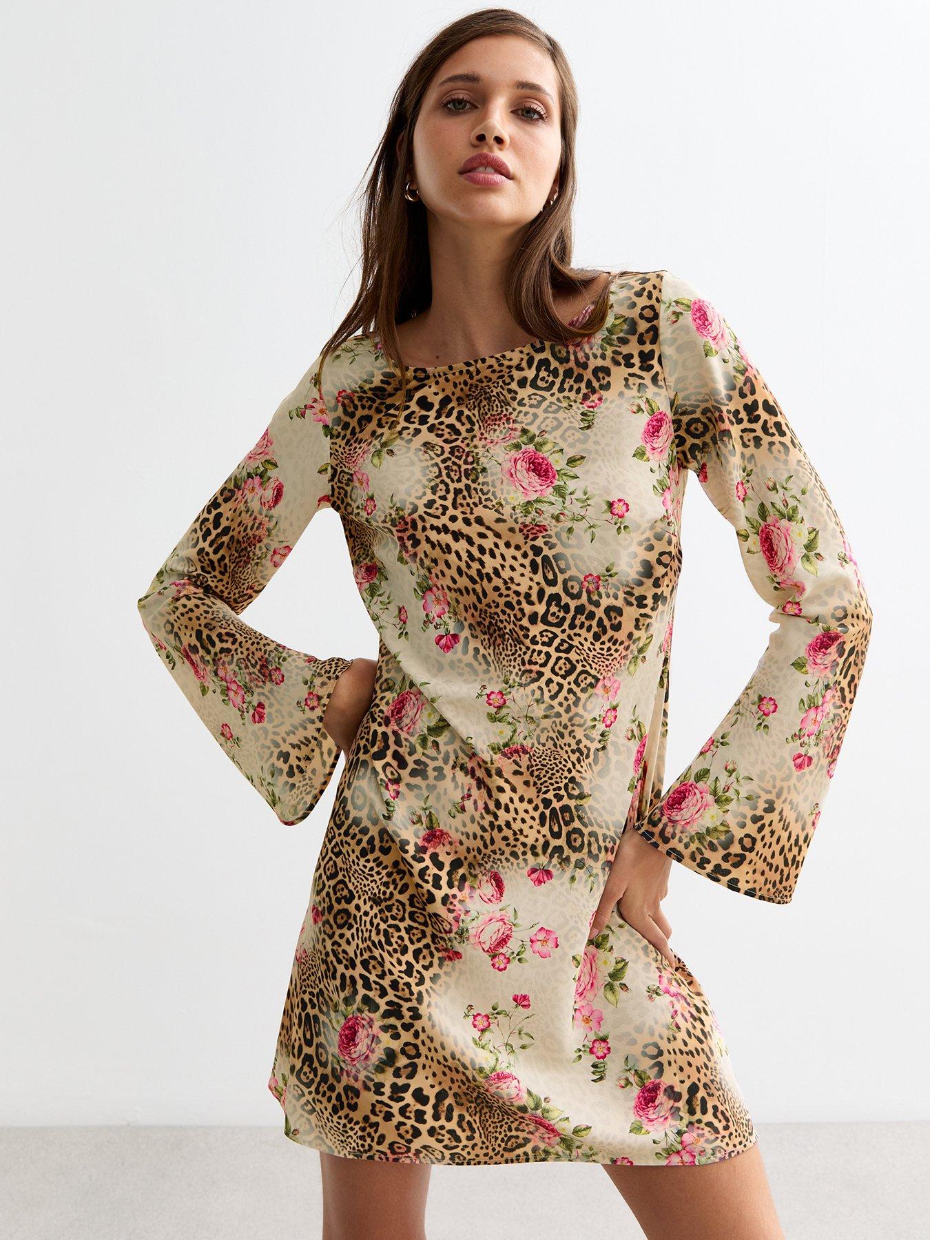 new-look-rose-leopard-long-sleeve-mini-dress-brown