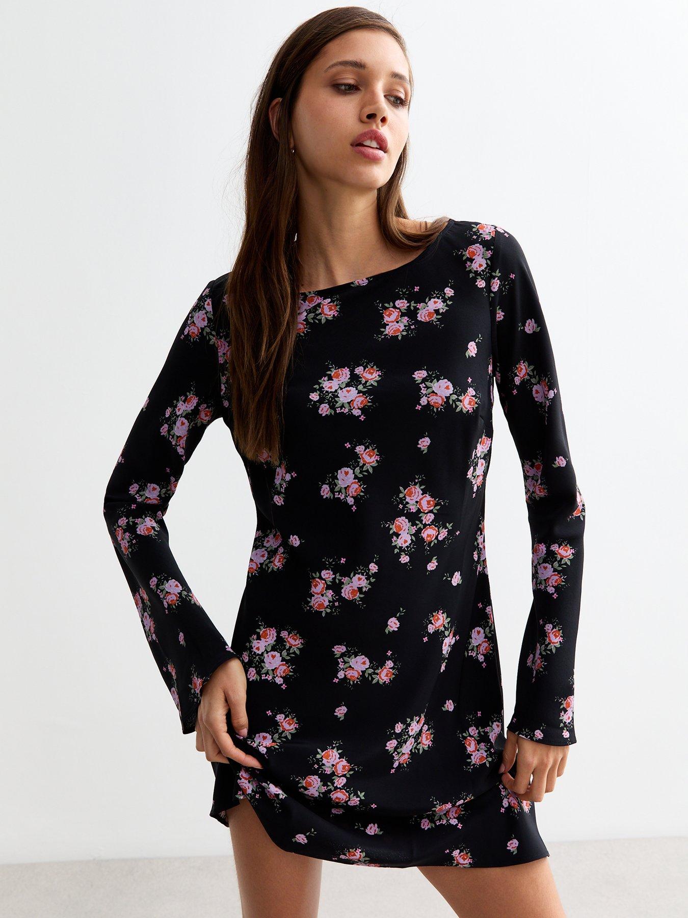 new-look-black-ditsy-rose-pattern-long-sleeve-mini-dress