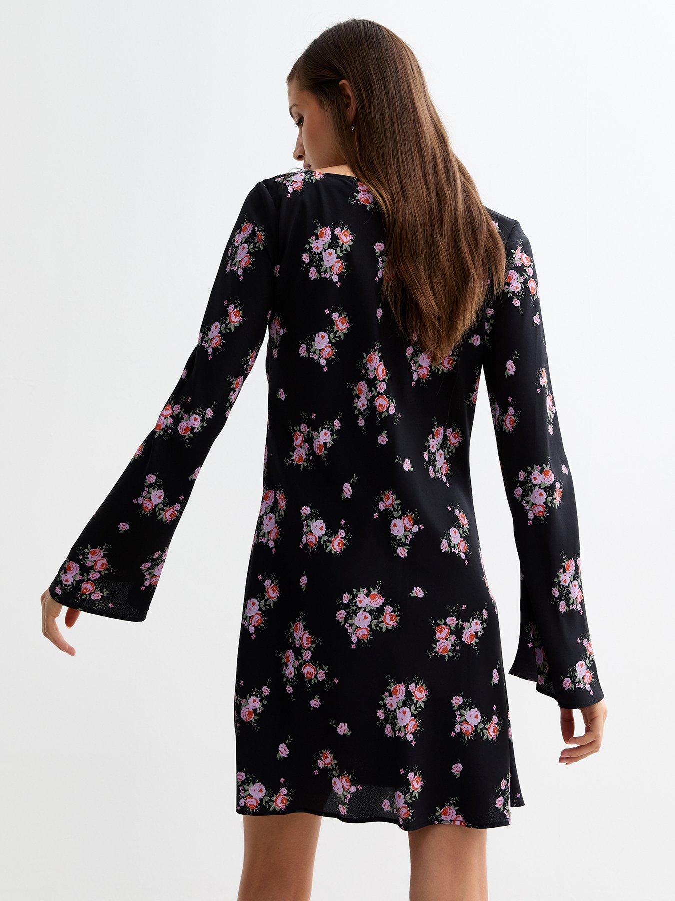 new-look-black-ditsy-rose-pattern-long-sleeve-mini-dressstillFront