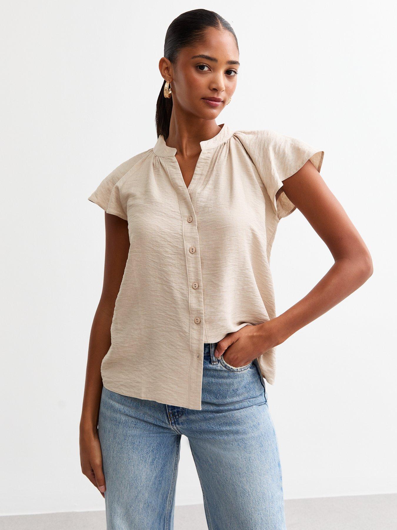 new-look-stone-raglan-sleeve-textured-blouse