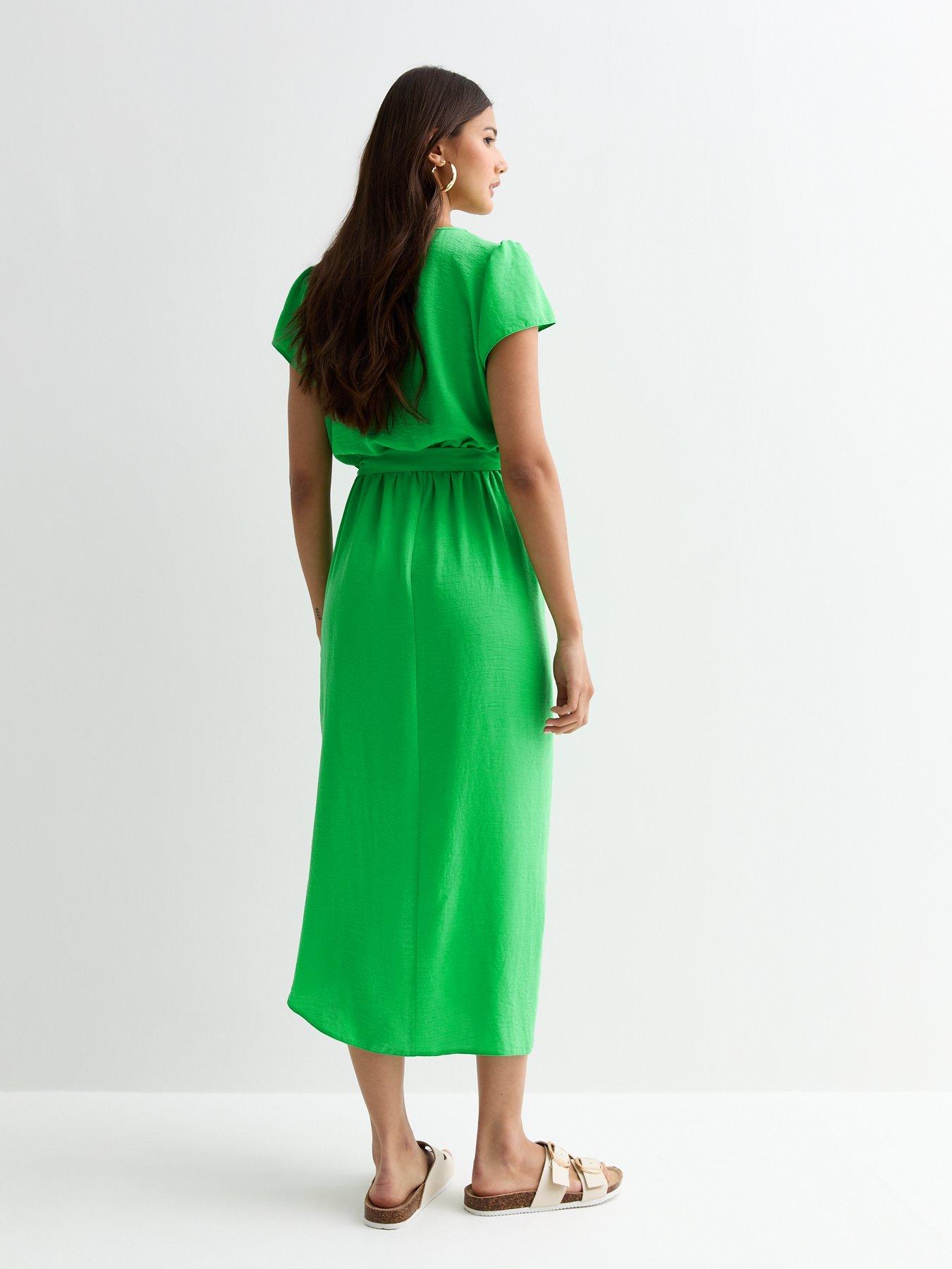 new-look-green-wrap-front-frill-trim-belted-midi-dressstillFront