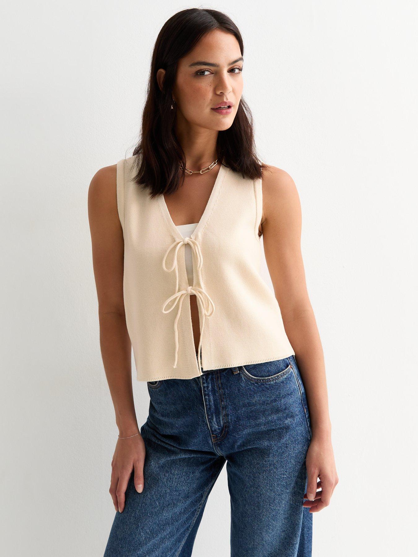 new-look-cream-tie-front-knit-waistcoat