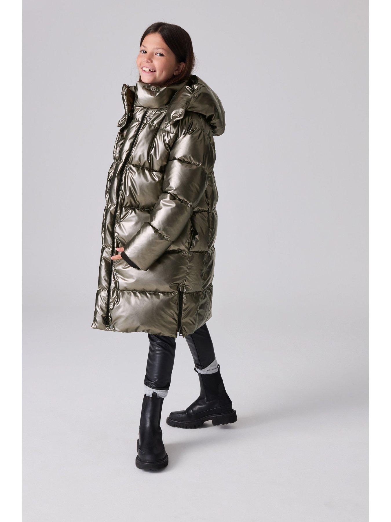 smallsaints-girls-longline-metallic-padded-coat-silverstillFront