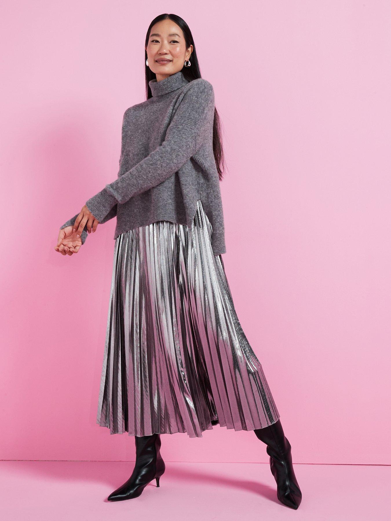 Image 1 of 6 of AllSaints Spark 2 In 1 Dress - Silver