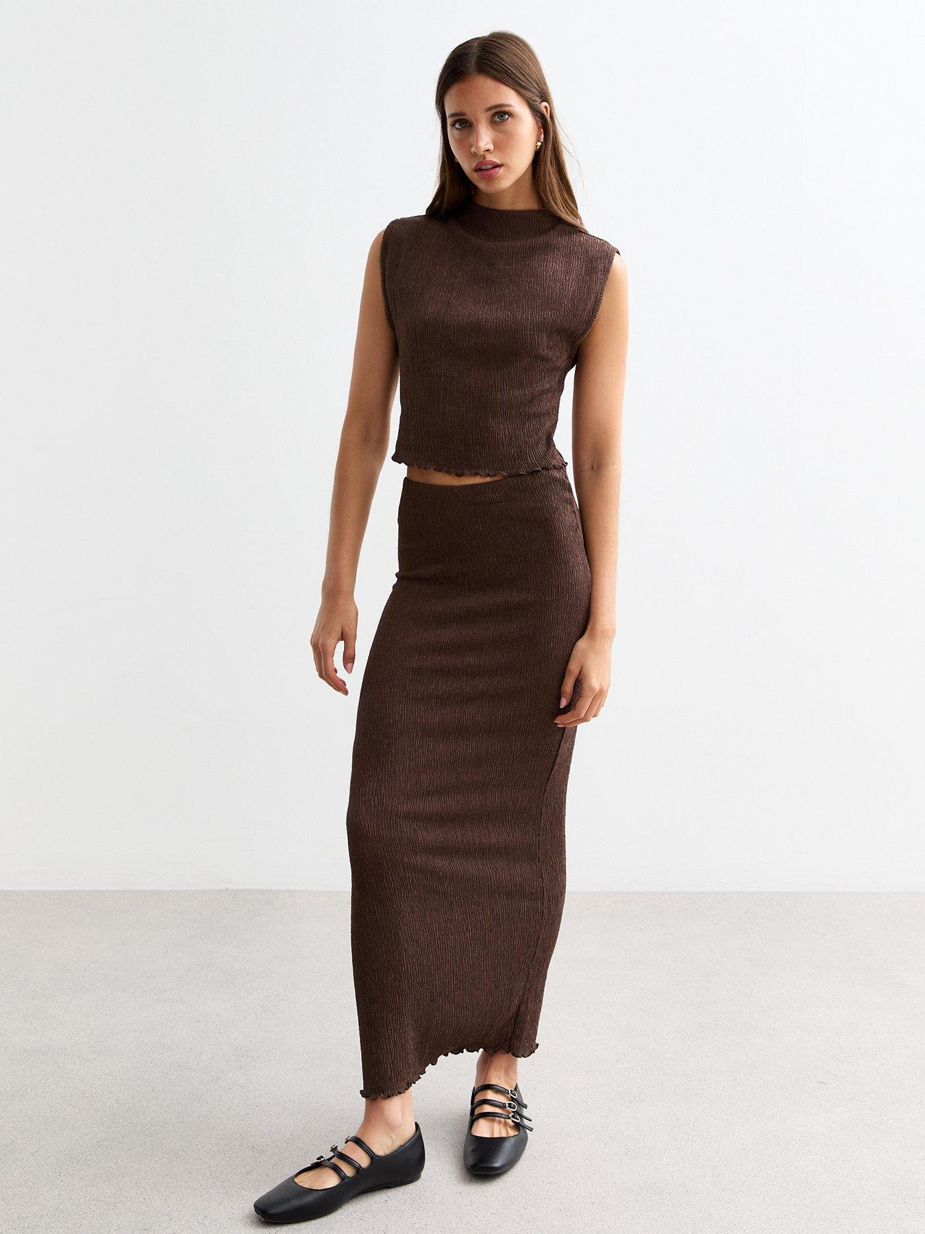 new-look-brown-textured-midi-skirtfront