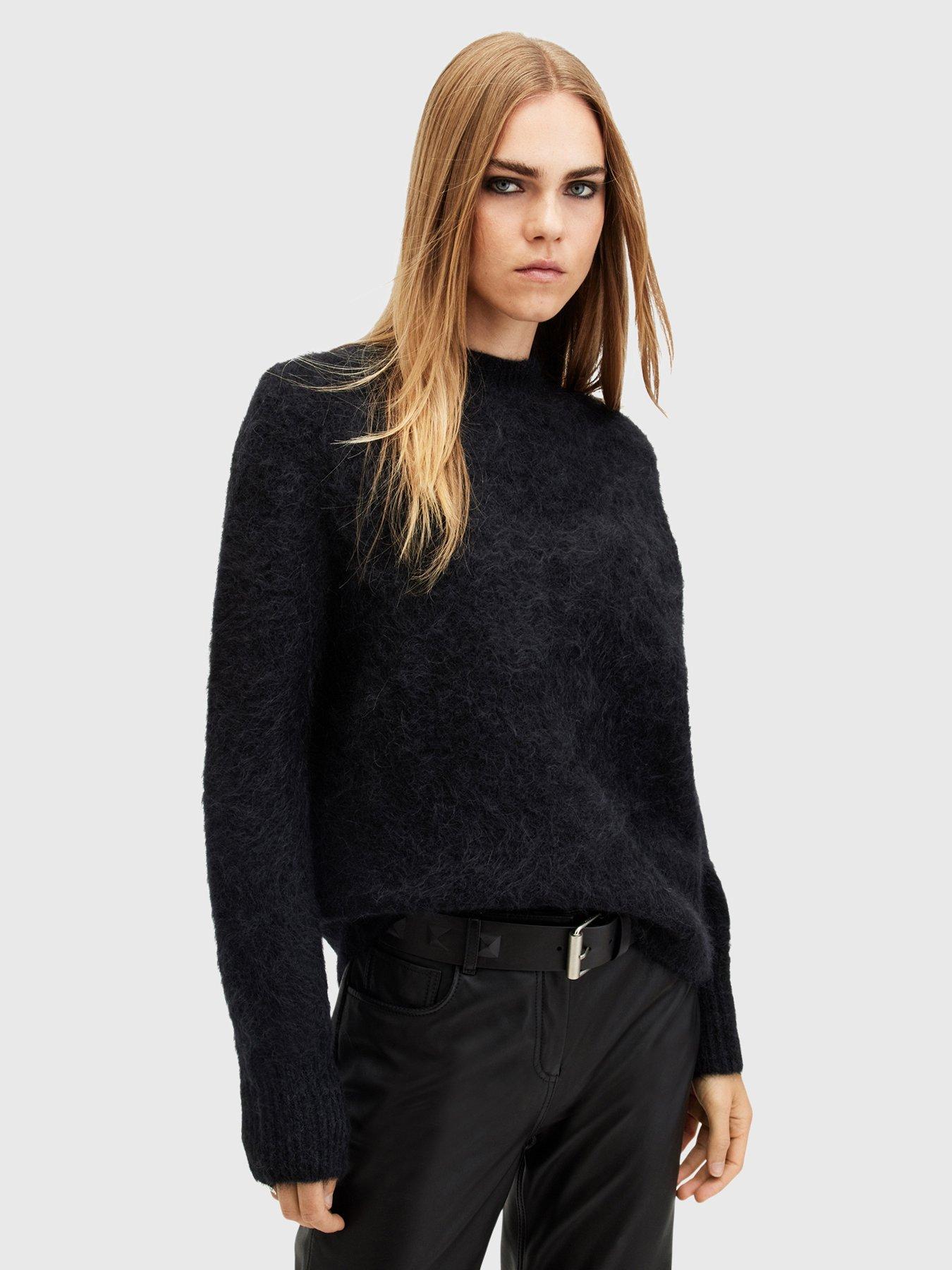 Image of AllSaints Vortex Crew Neck Relaxed Fit Jumper - Black