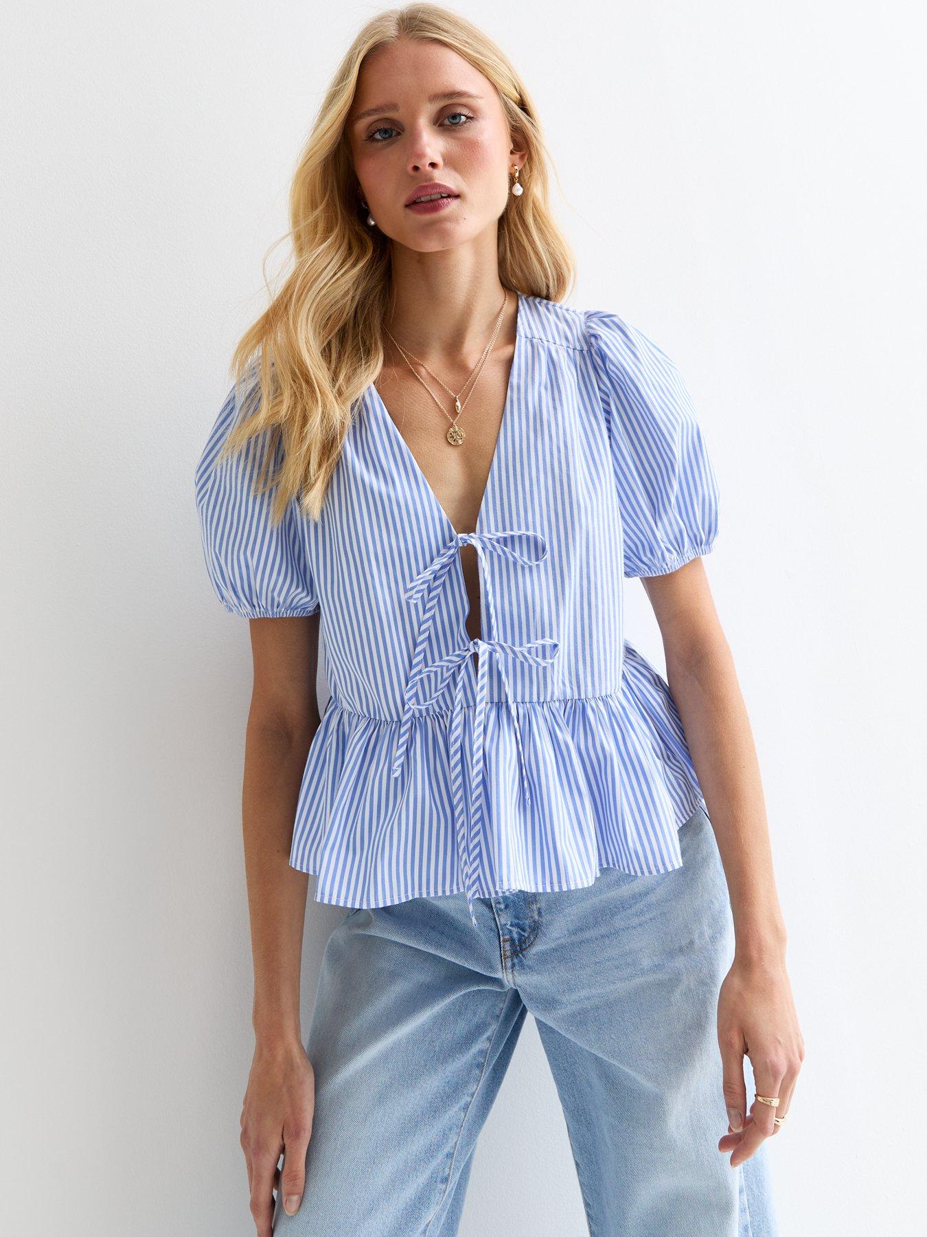 new-look-blue-tie-front-v-neck-striped-peplum-hem-blouse