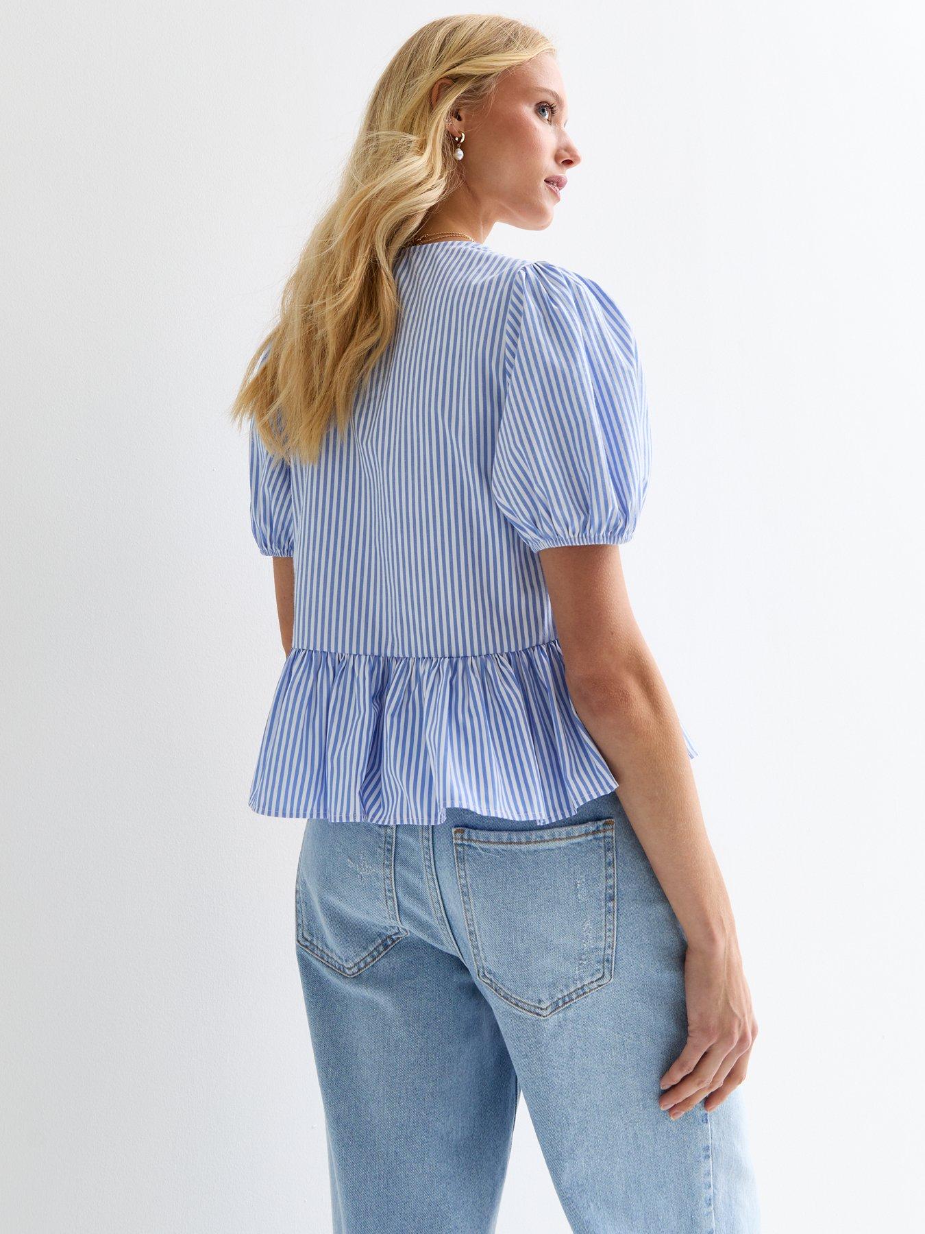 new-look-blue-tie-front-v-neck-striped-peplum-hem-blousestillFront