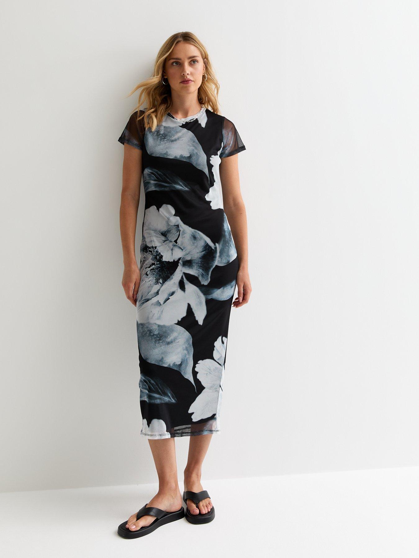 new-look-black-floral-print-mesh-midi-dressfront