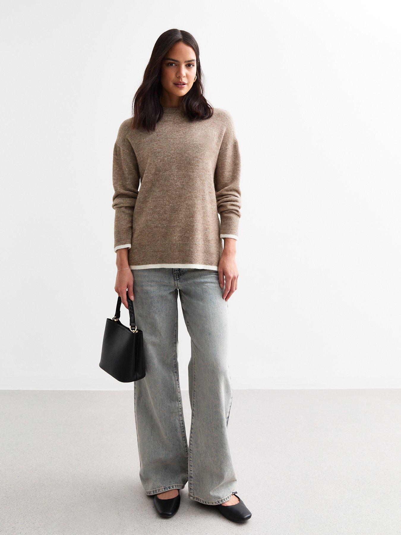 new-look-contrast-trim-knit-crew-neck-jumper-brownback