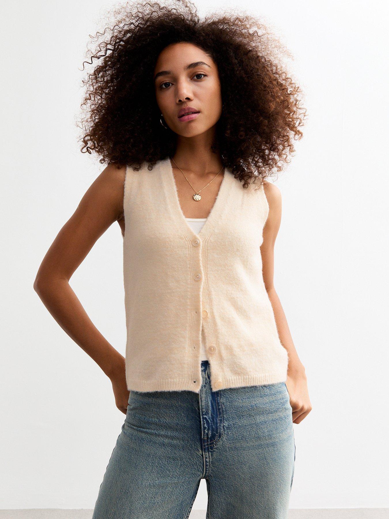 new-look-knitted-button-vest-top-cream