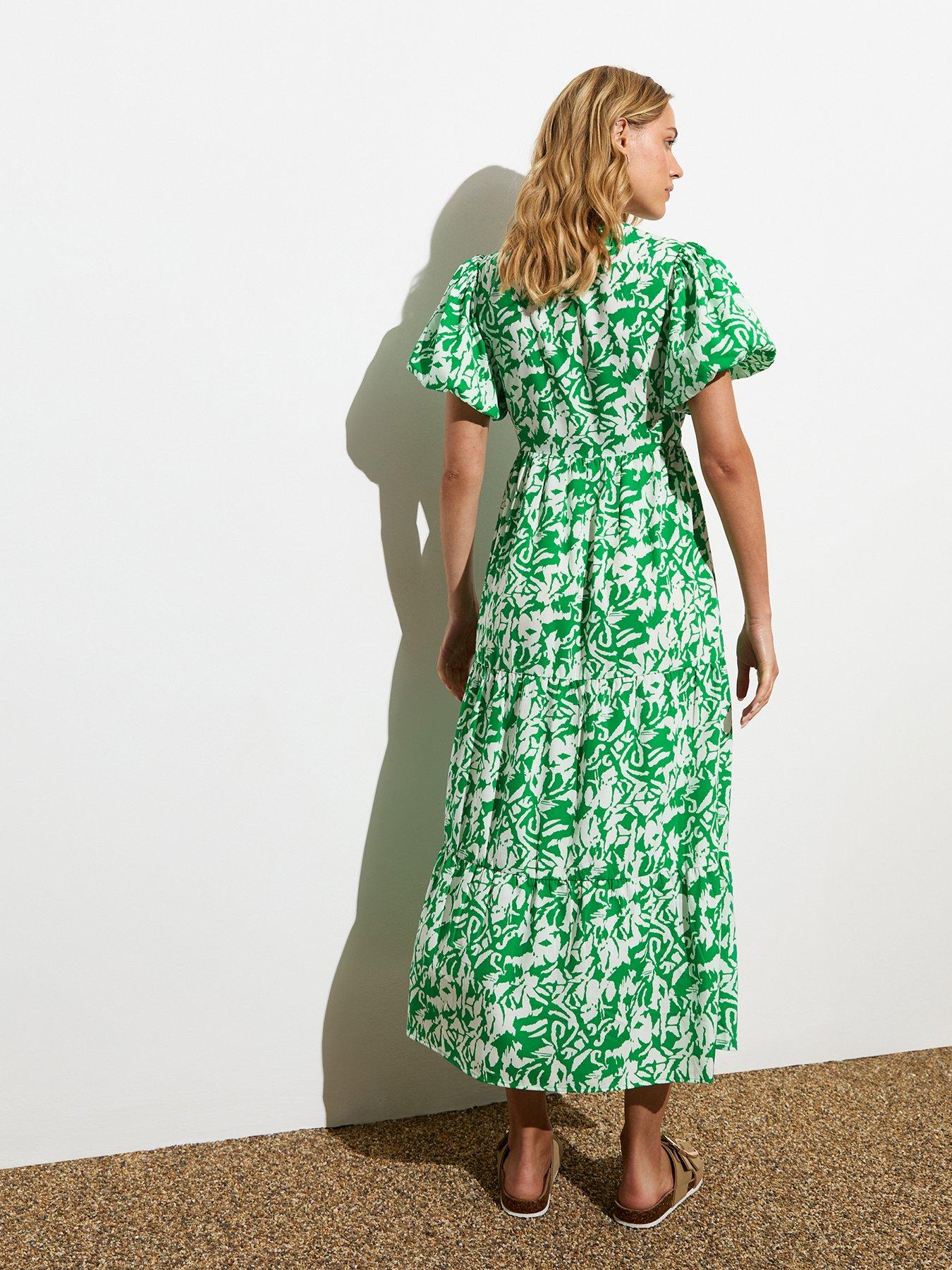 new-look-green-abstract-print-puff-sleeve-wrap-midi-dressstillFront