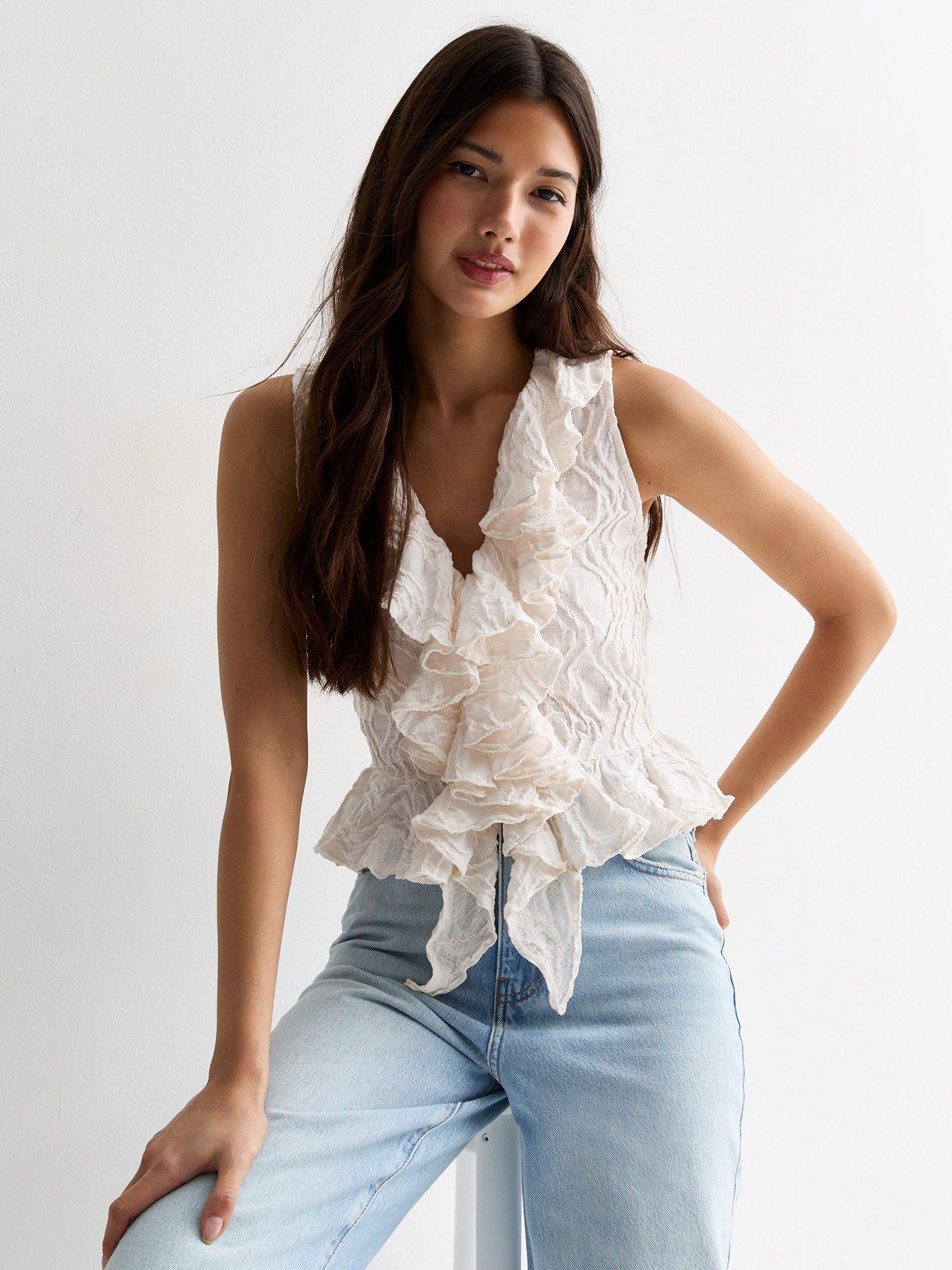 new-look-ruffle-front-top-white