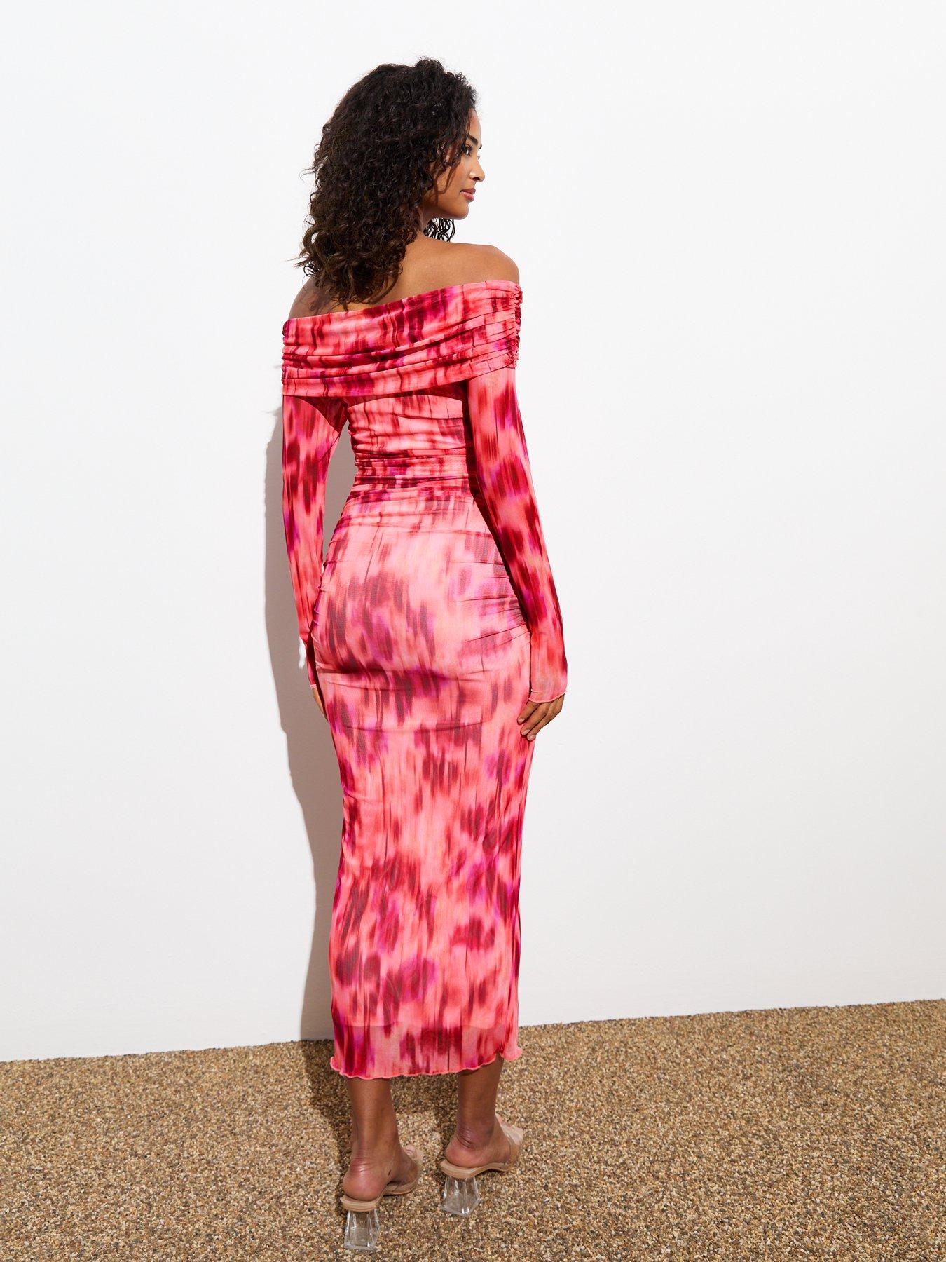 new-look-pink-abstract-print-bardot-neck-midi-dressstillFront