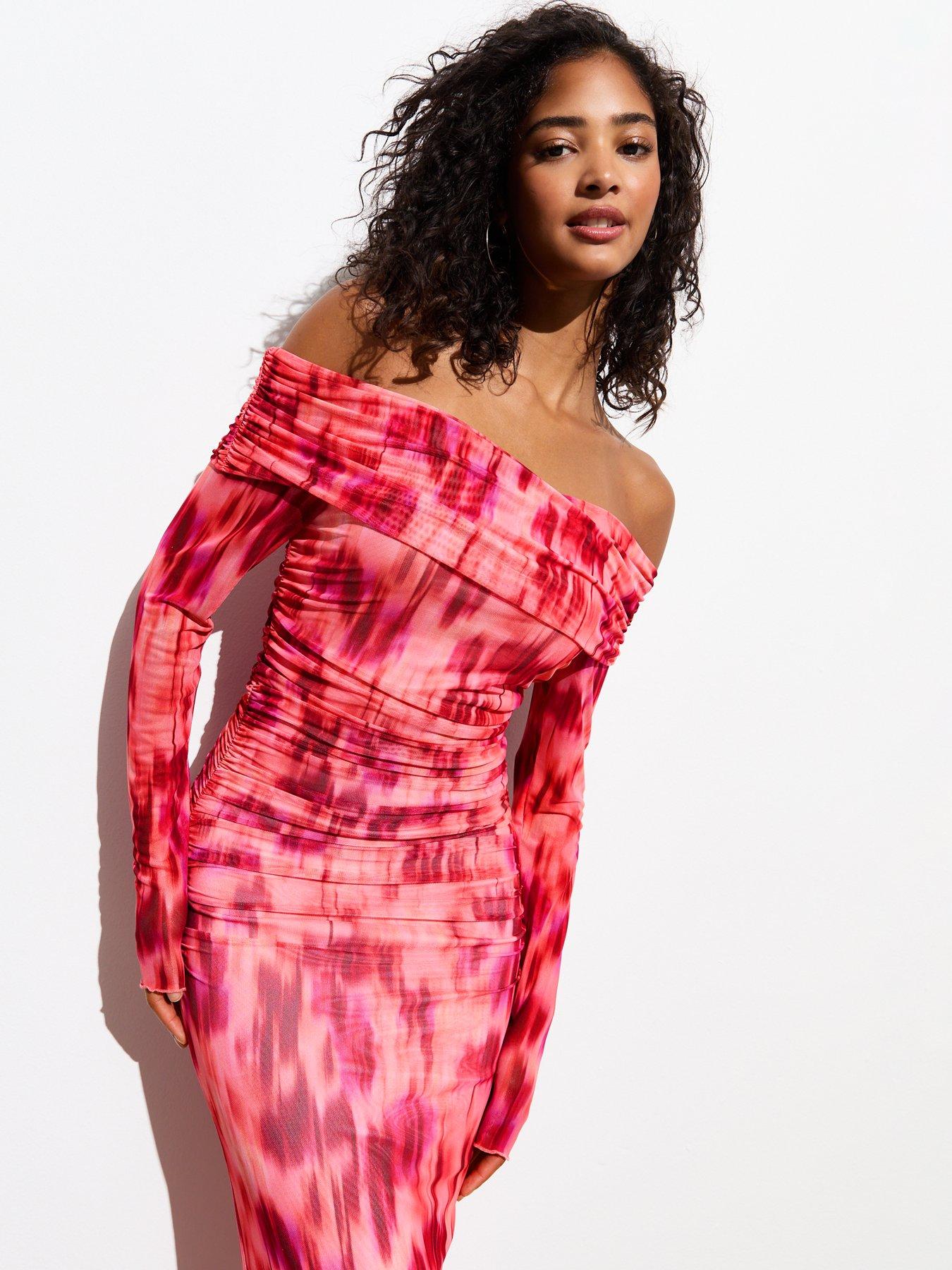 new-look-pink-abstract-print-bardot-neck-midi-dressdetail