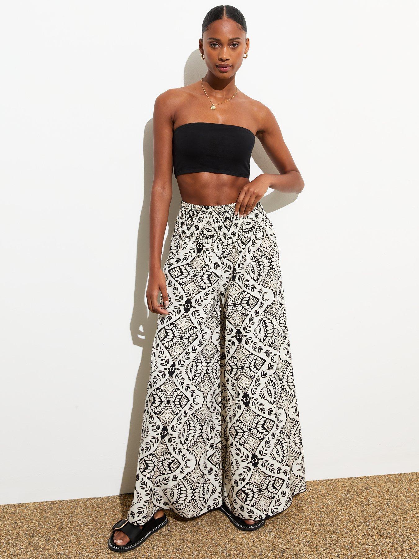 New Look Black Abstract Leaf Print Wide Leg Trousers Very Ireland