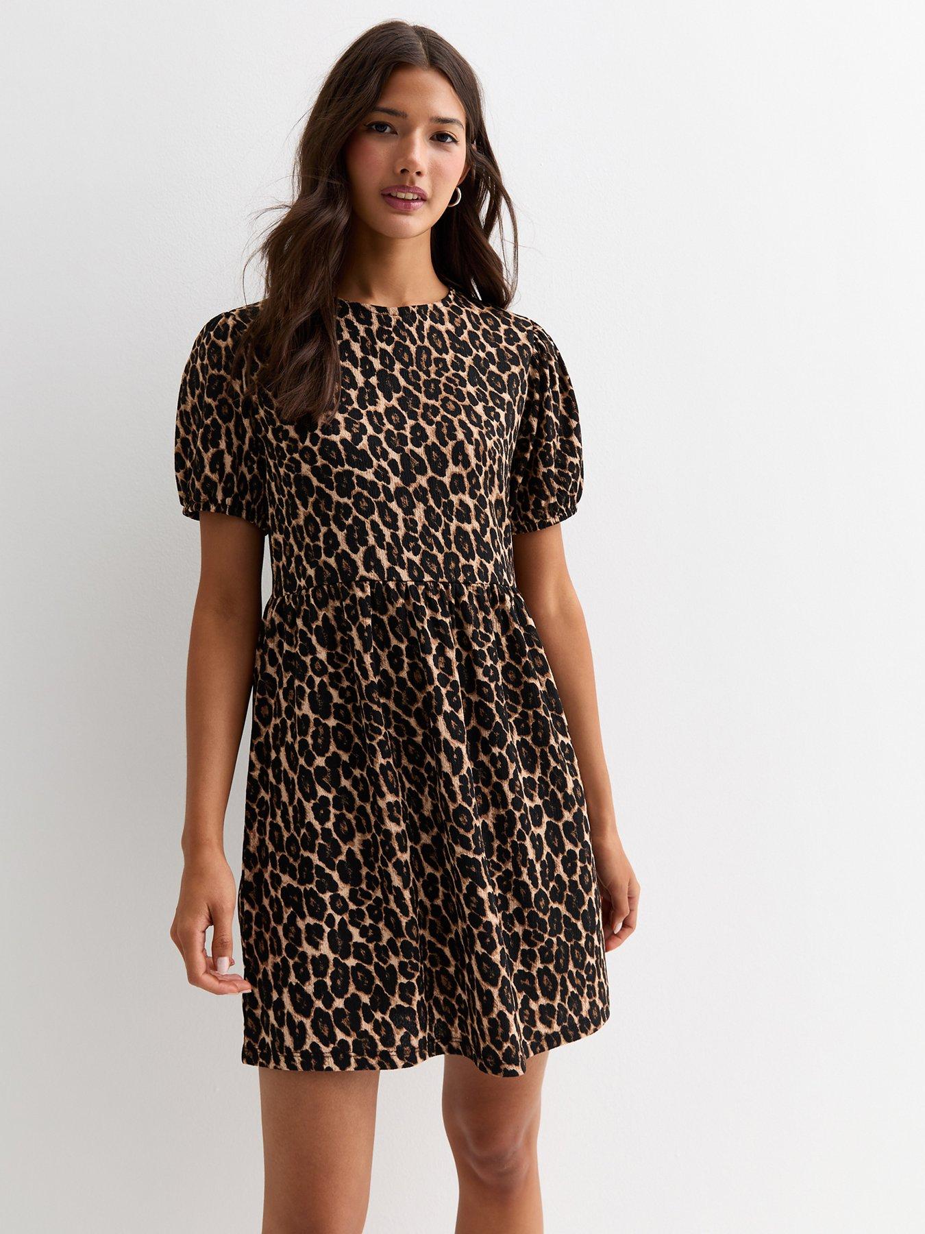 new-look-brown-crinkle-animal-print-bow-back-mini-dress