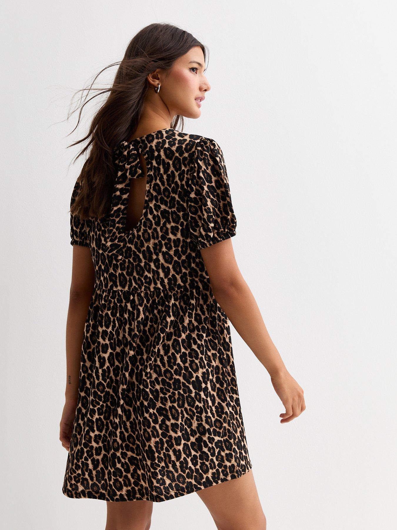 new-look-brown-crinkle-animal-print-bow-back-mini-dressstillFront